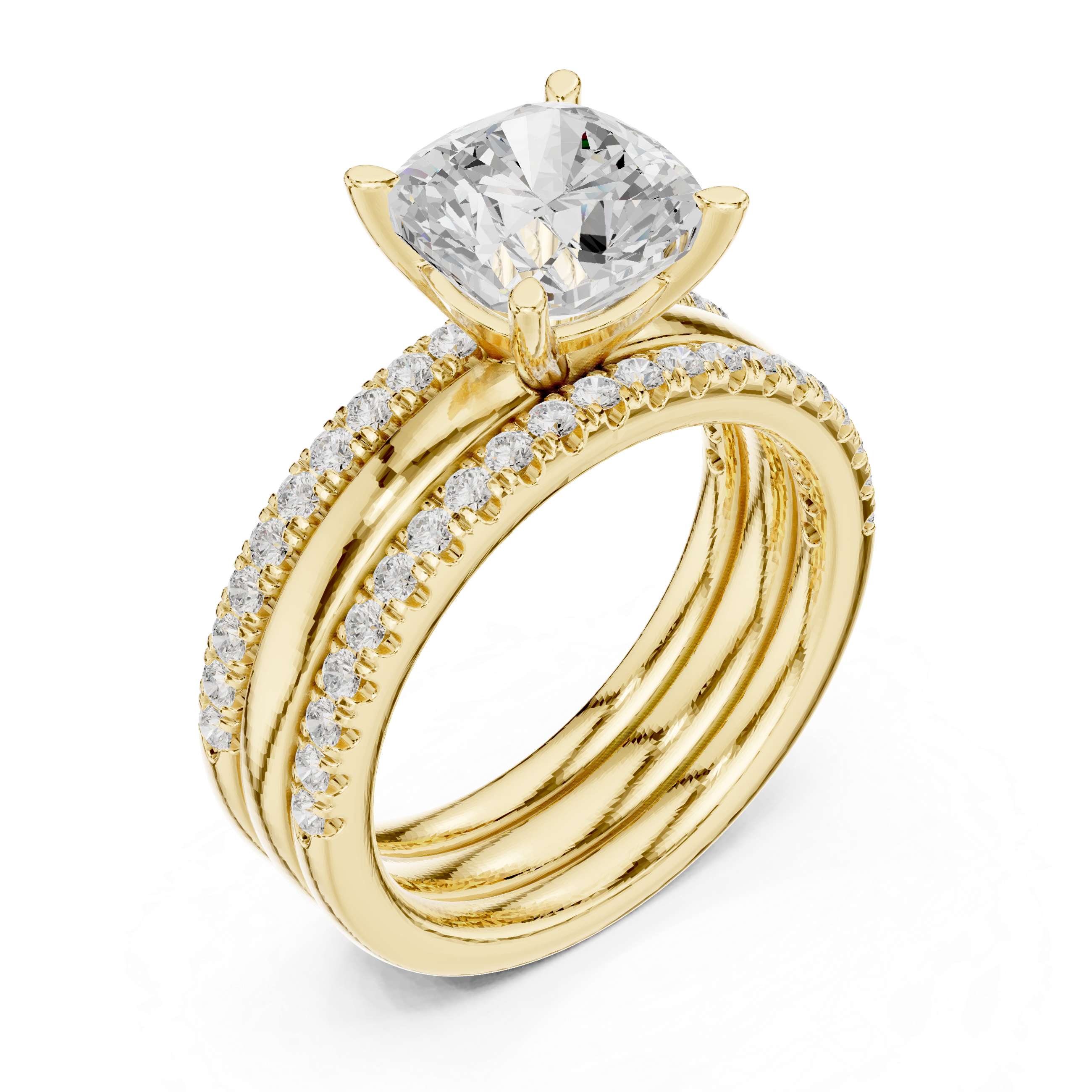 3 Carat Cushion-Cut Diamond Three-Piece Bridal Ring Set