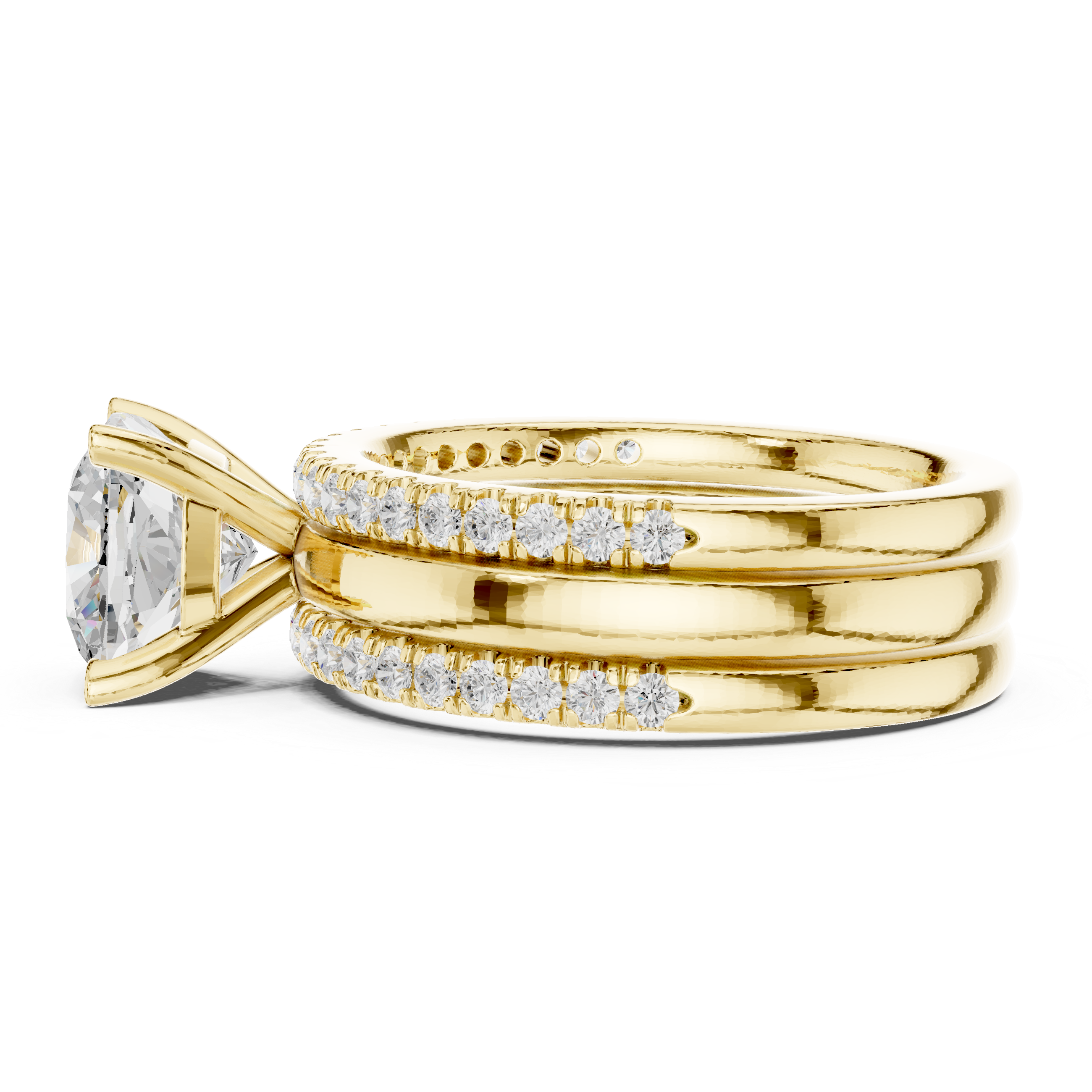 3 Carat Cushion-Cut Diamond Three-Piece Bridal Ring Set