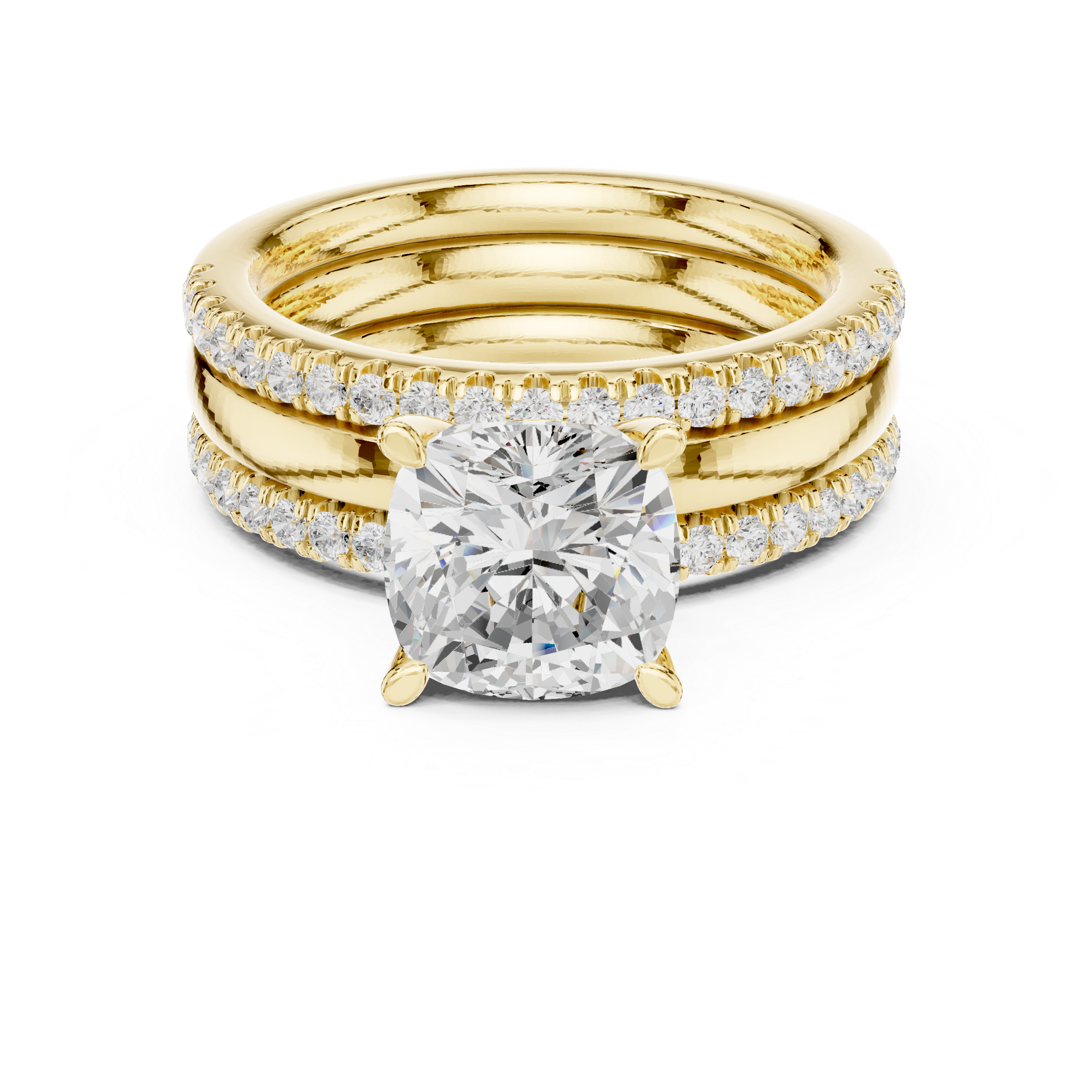 3 Carat Cushion-Cut Diamond Three-Piece Bridal Ring Set