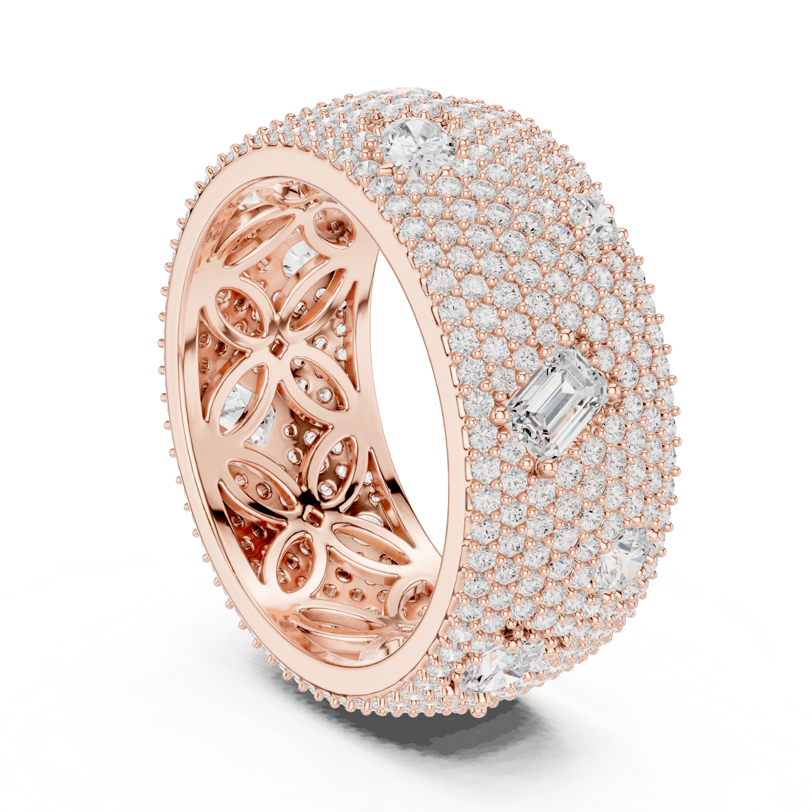 Mixed-Cut Diamond Scatter Pavé Wide Statement Ring