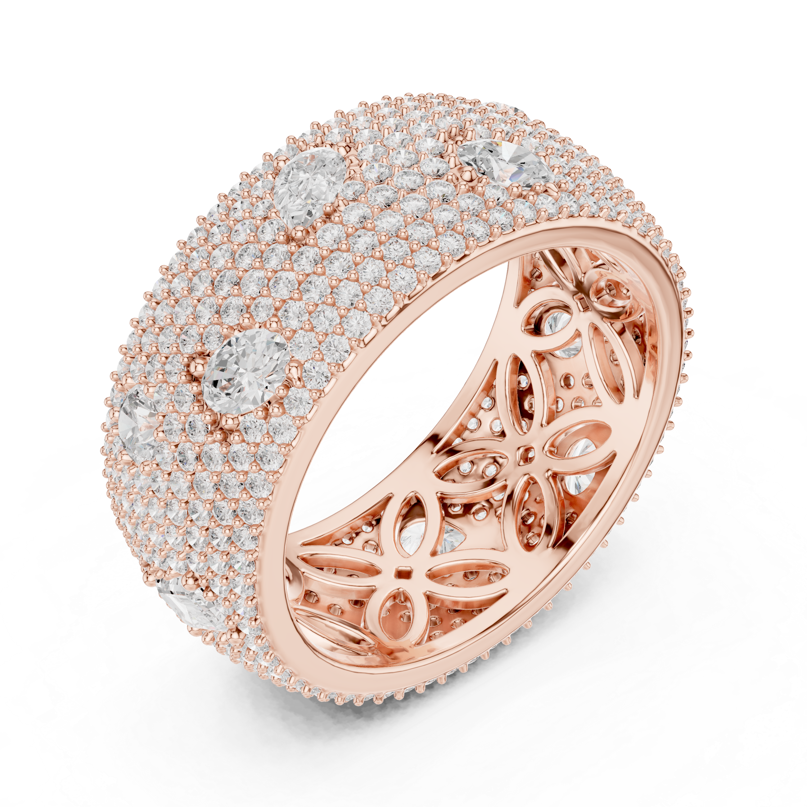 Mixed-Cut Diamond Scatter Pavé Wide Statement Ring
