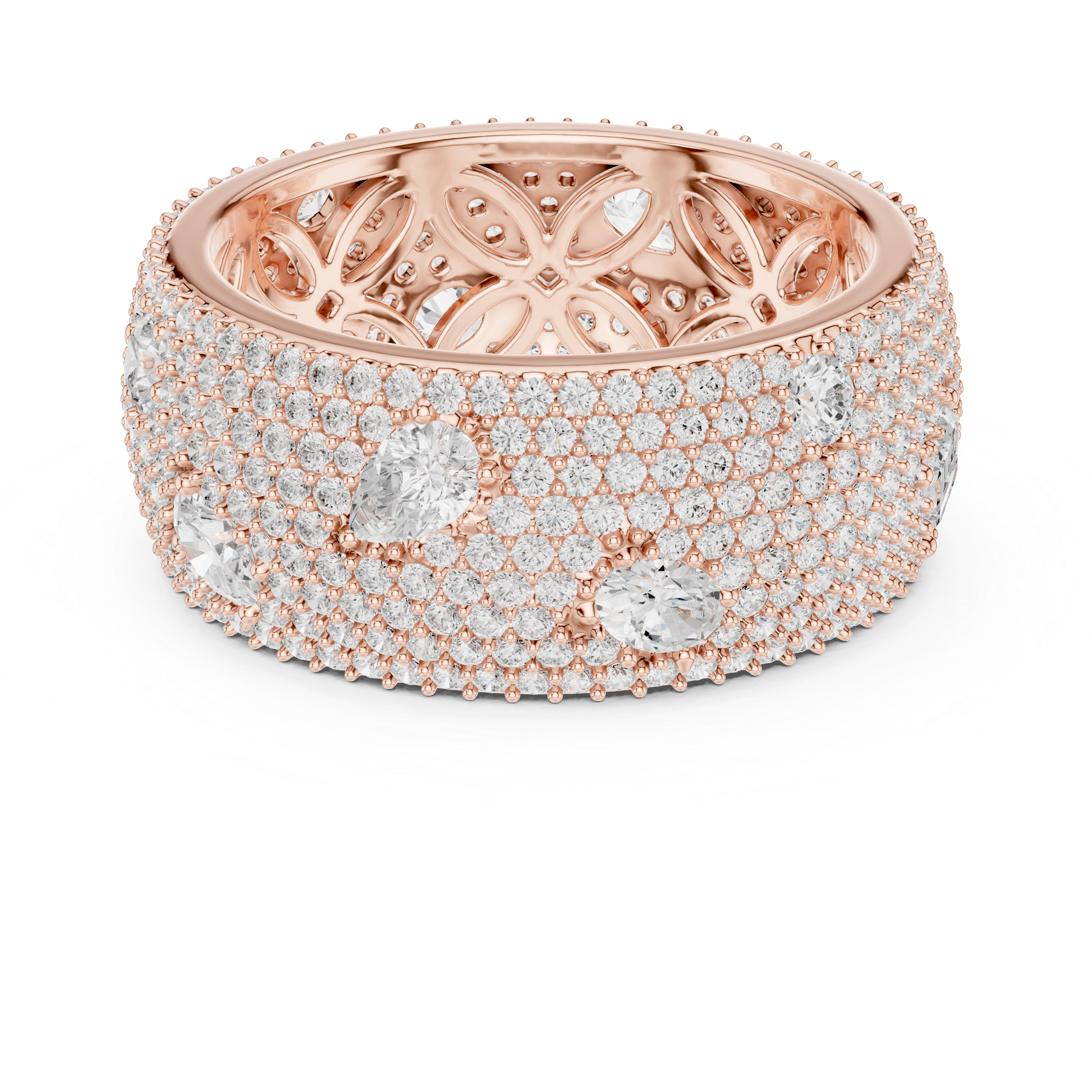 Mixed-Cut Diamond Scatter Pavé Wide Statement Ring