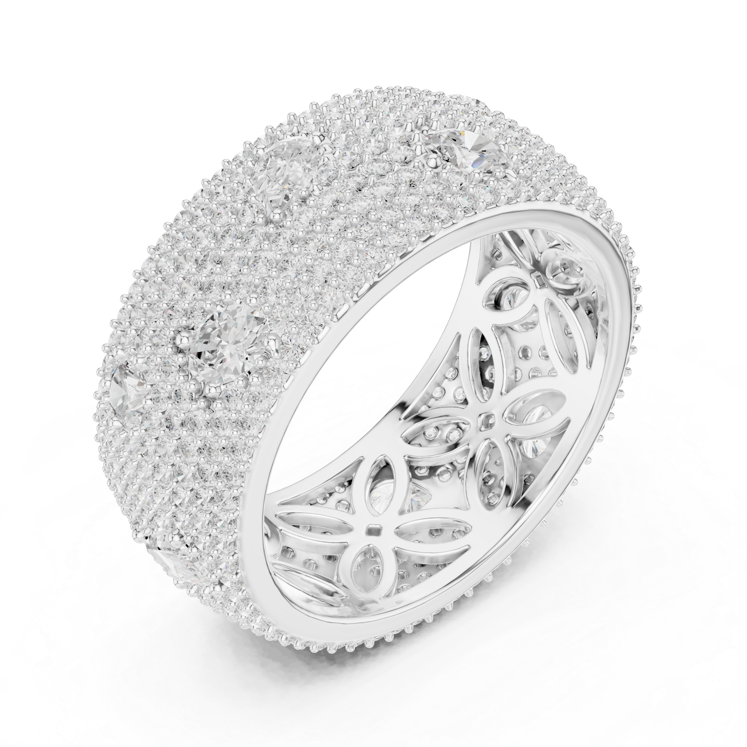 Mixed-Cut Diamond Scatter Pavé Wide Statement Ring