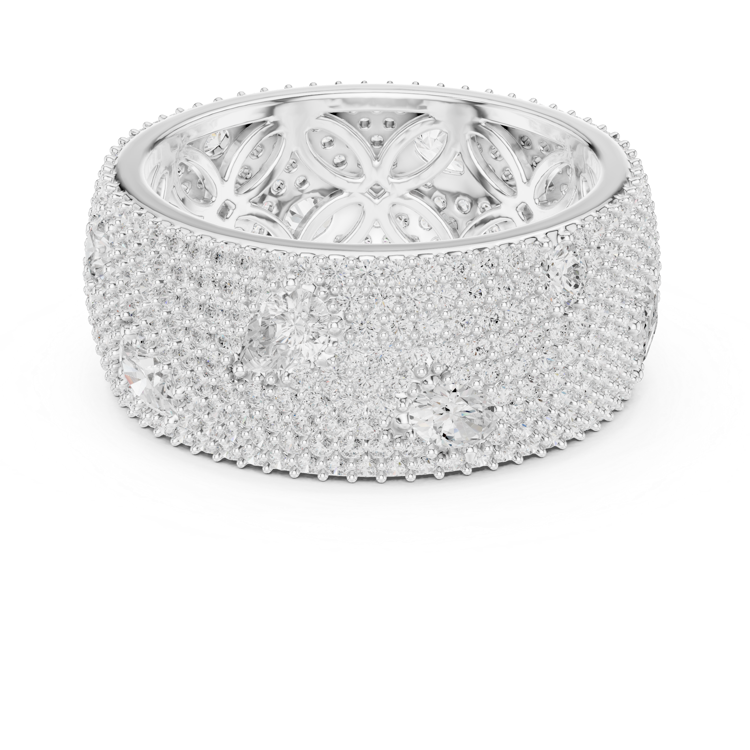 Mixed-Cut Diamond Scatter Pavé Wide Statement Ring
