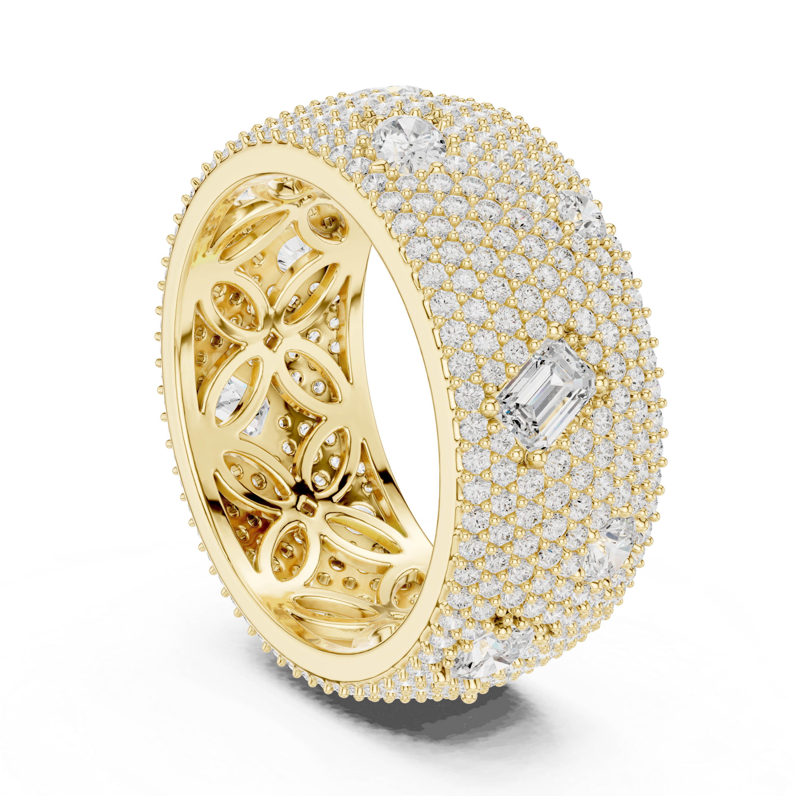 Mixed-Cut Diamond Scatter Pavé Wide Statement Ring