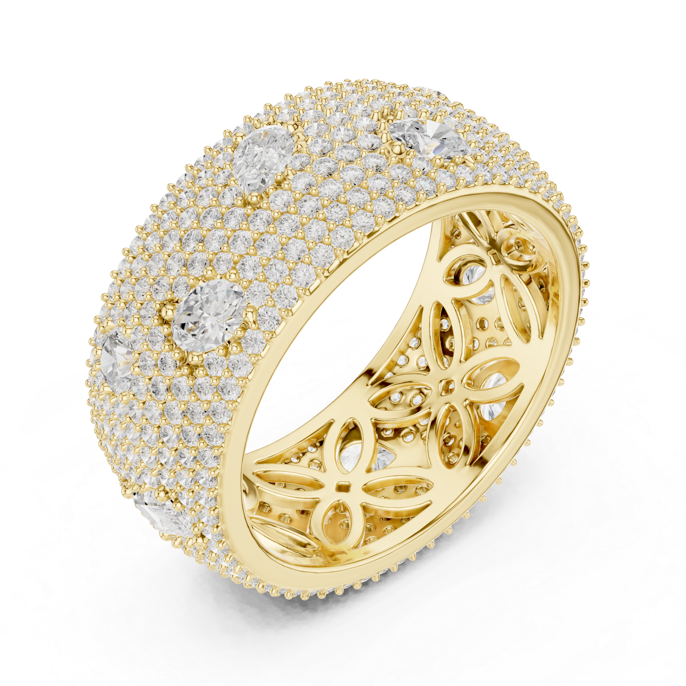 Mixed-Cut Diamond Scatter Pavé Wide Statement Ring