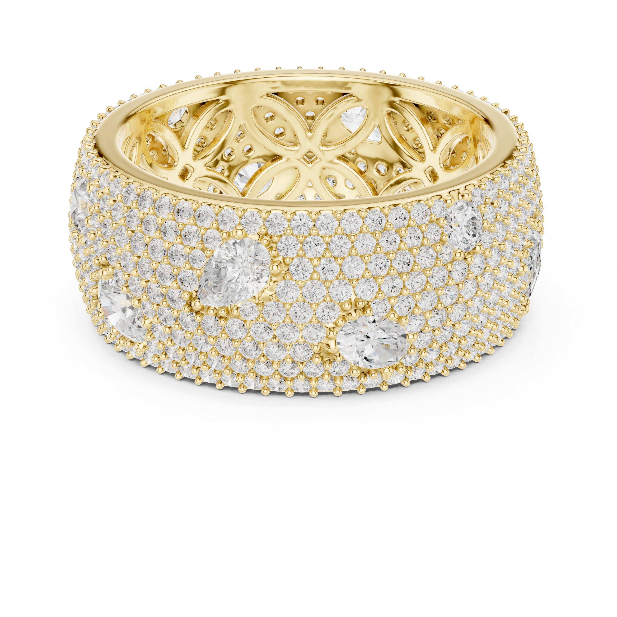 Mixed-Cut Diamond Scatter Pavé Wide Statement Ring