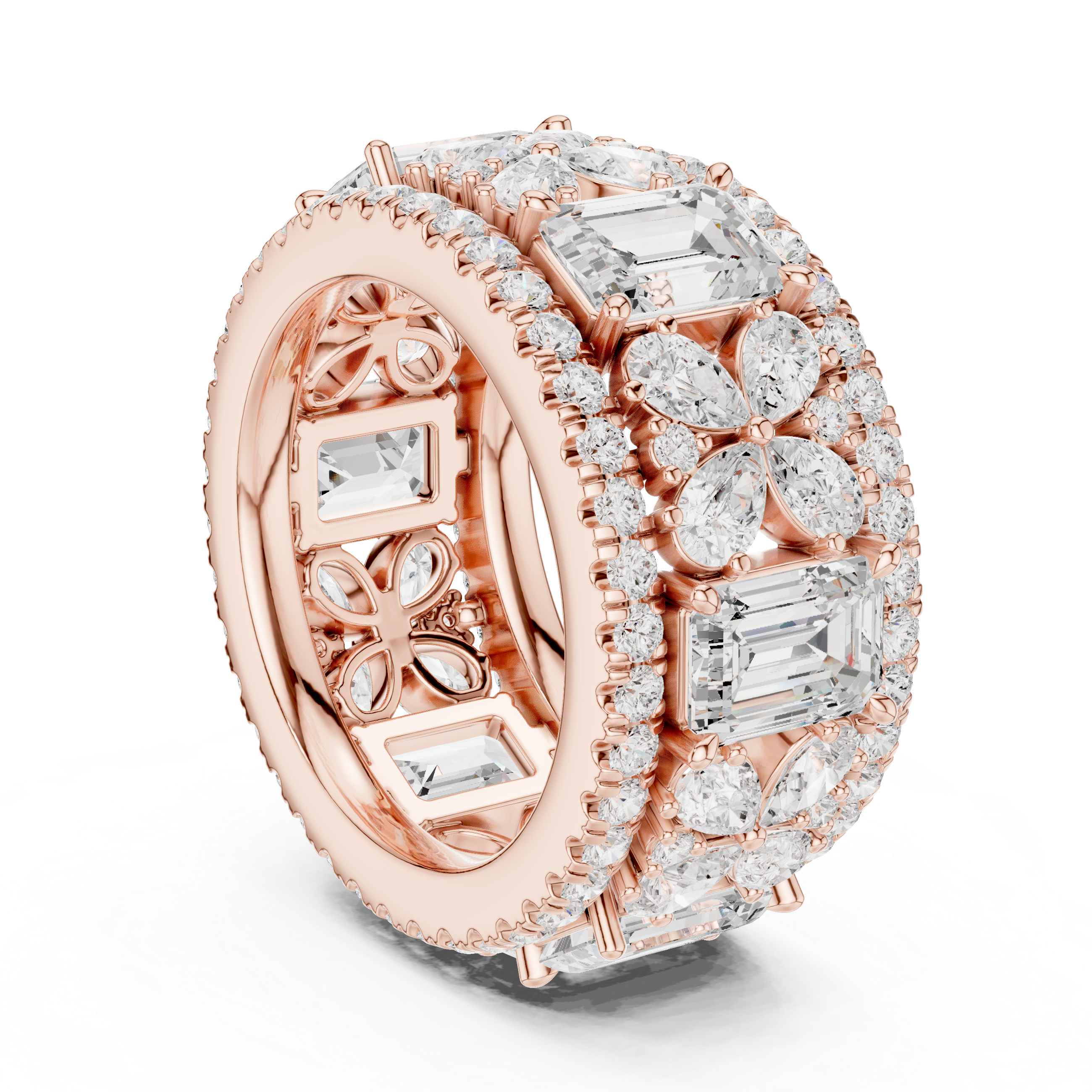 Emerald-Cut and Pear Diamond Floral Eternity Band