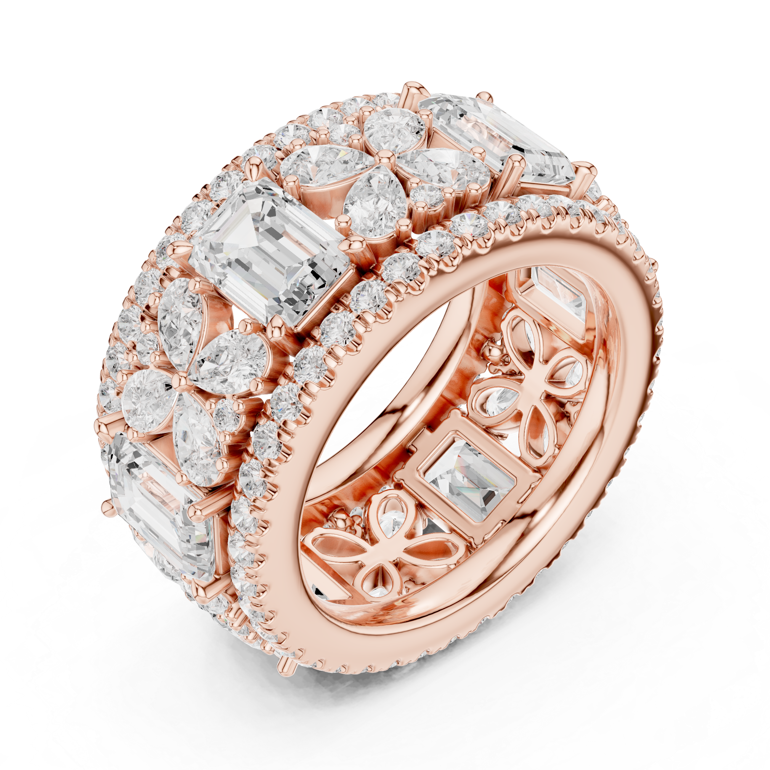 Emerald-Cut and Pear Diamond Floral Eternity Band