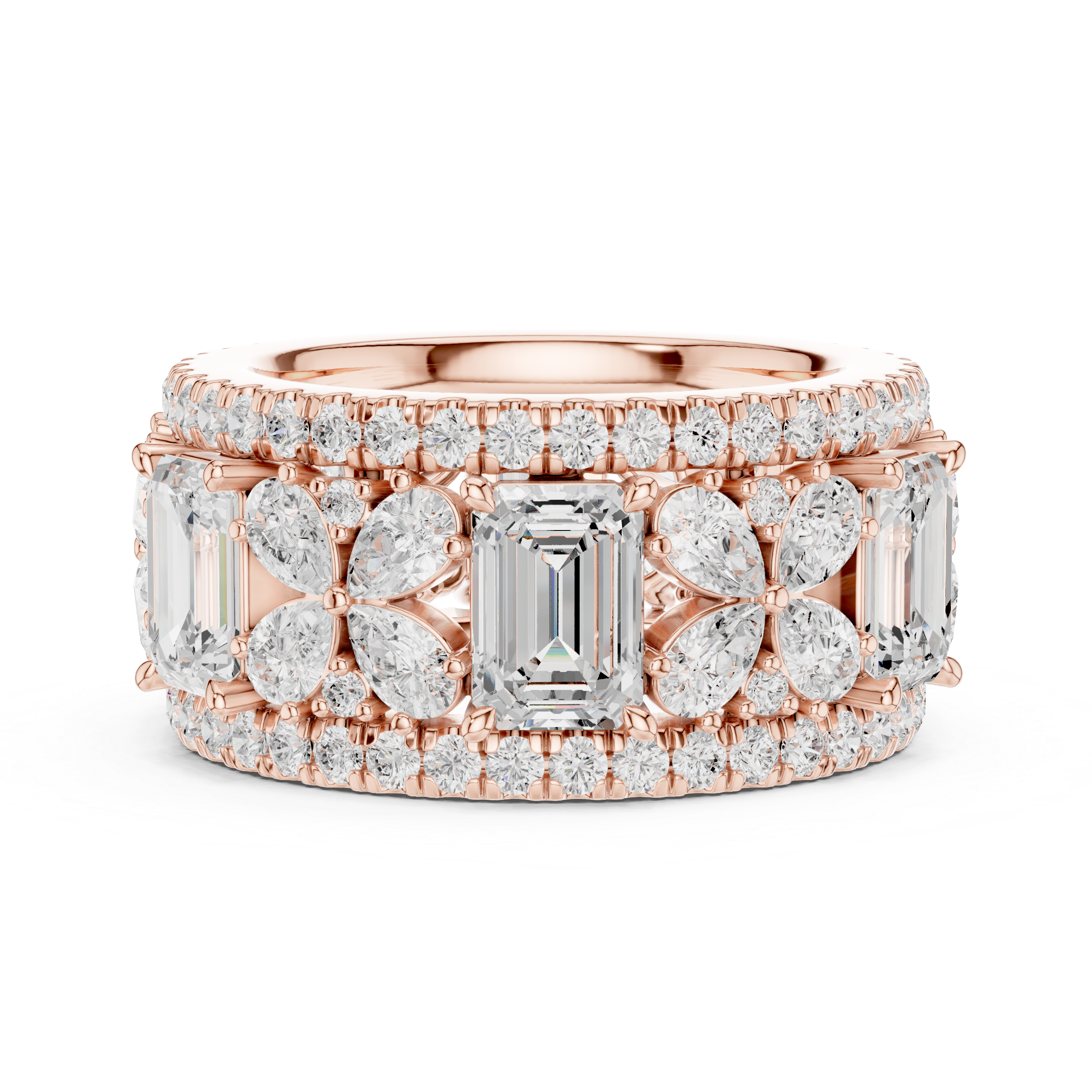 Emerald-Cut and Pear Diamond Floral Eternity Band