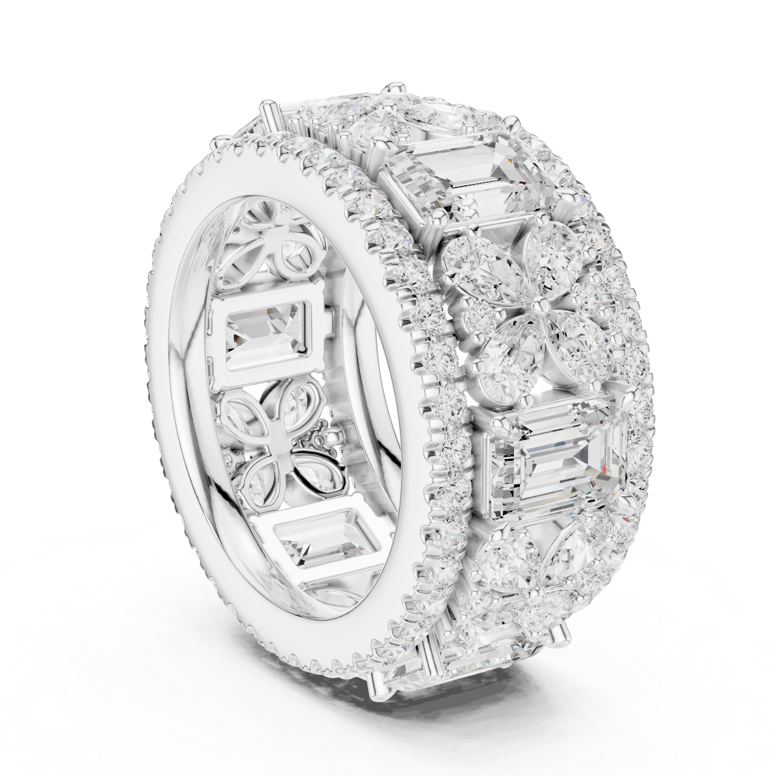 Emerald-Cut and Pear Diamond Floral Eternity Band