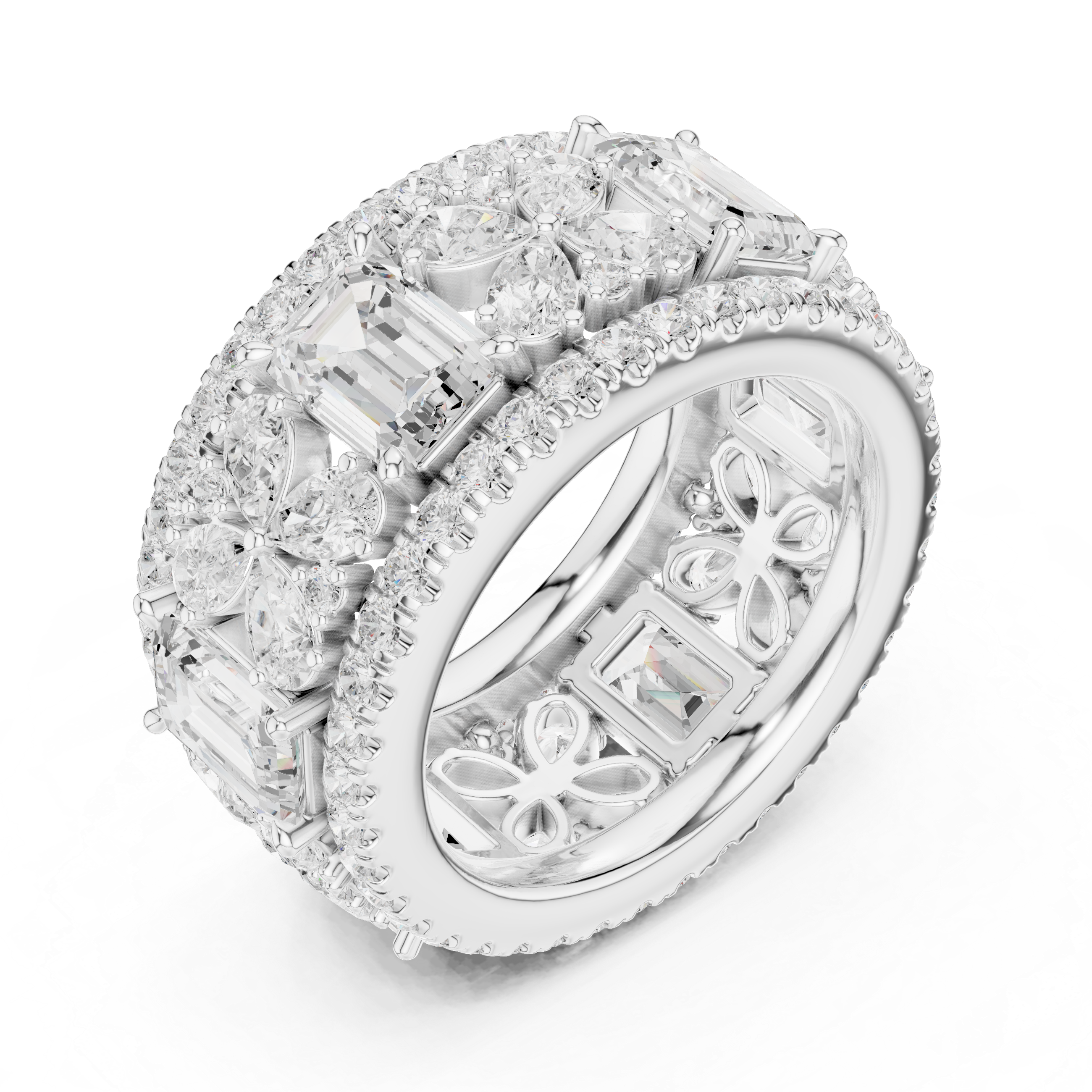 Emerald-Cut and Pear Diamond Floral Eternity Band