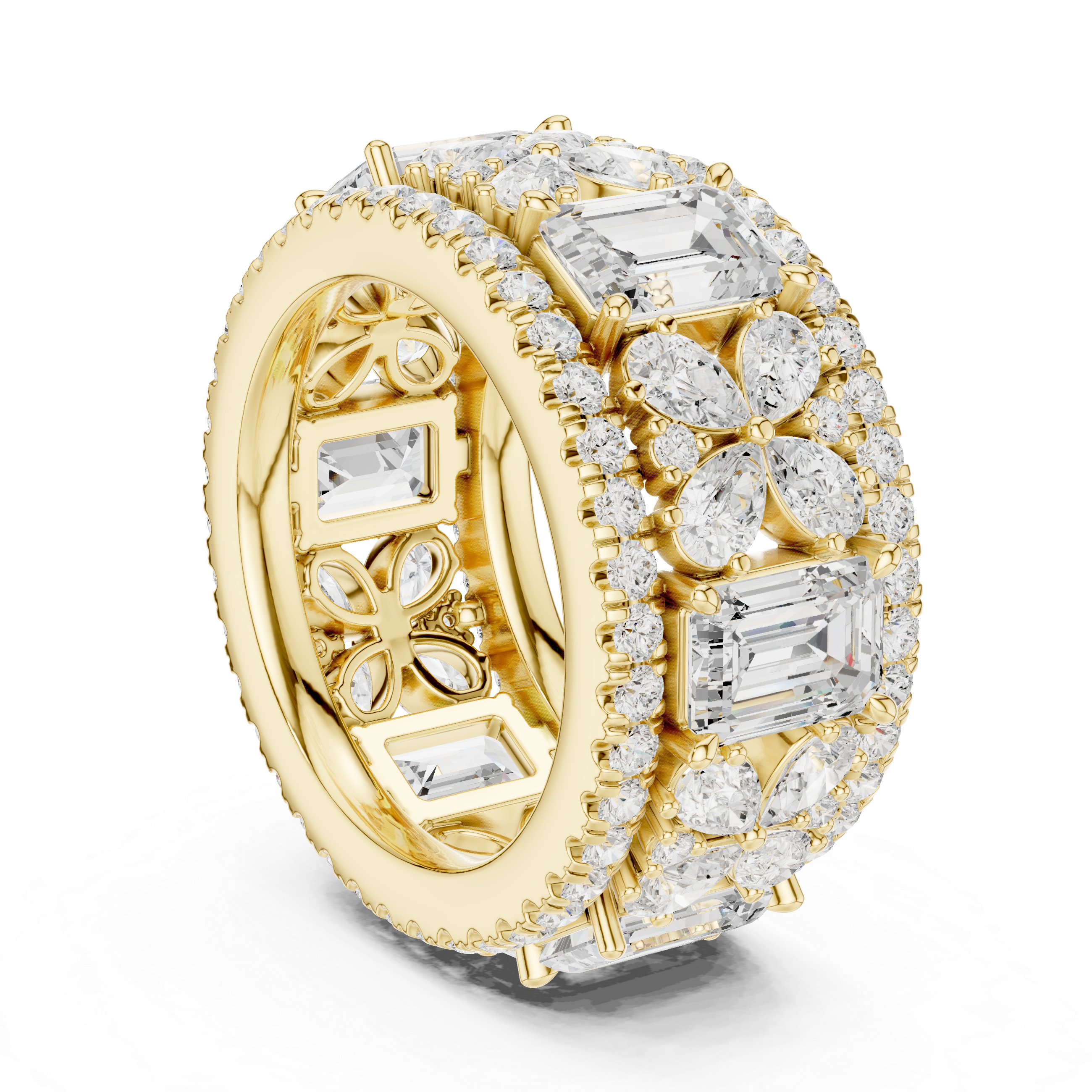 Emerald-Cut and Pear Diamond Floral Eternity Band