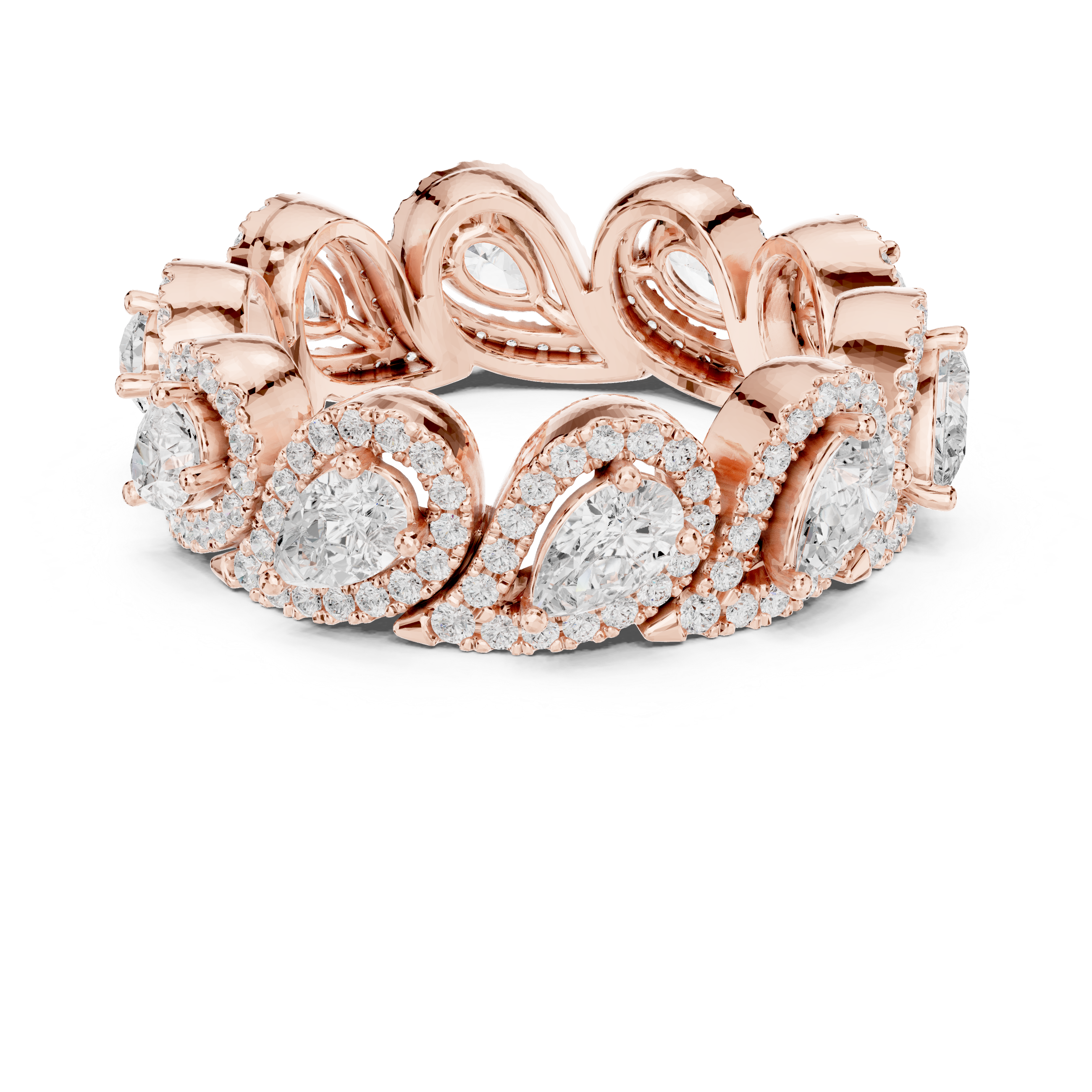 Pear-Shaped Diamond Halo Eternity Band