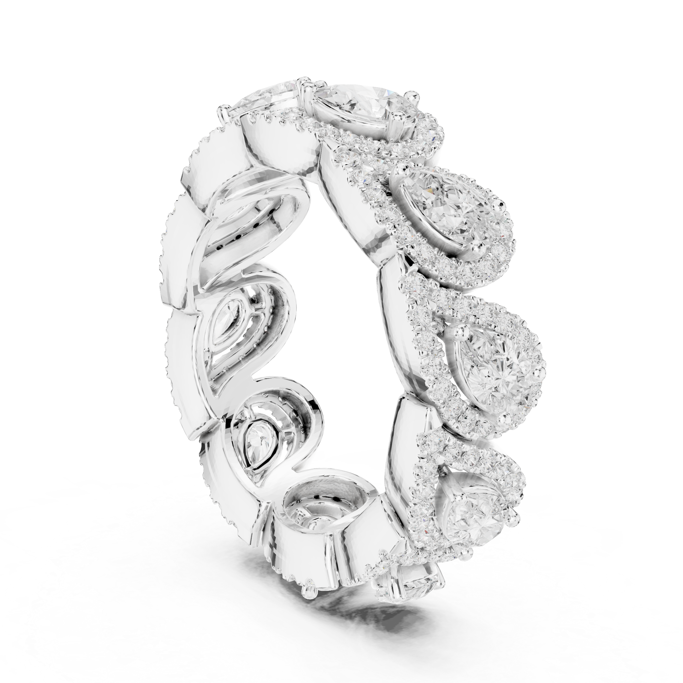Pear-Shaped Diamond Halo Eternity Band