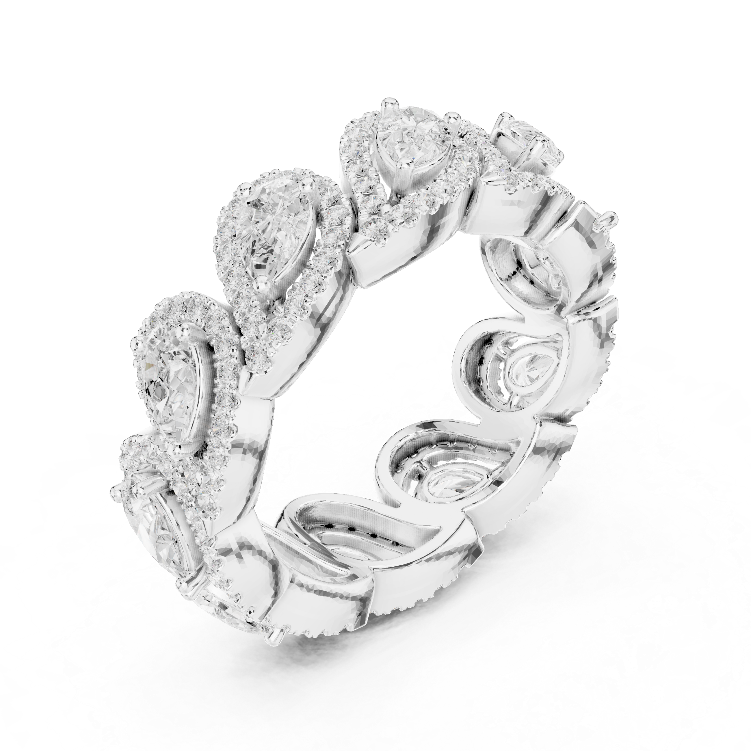 Pear-Shaped Diamond Halo Eternity Band
