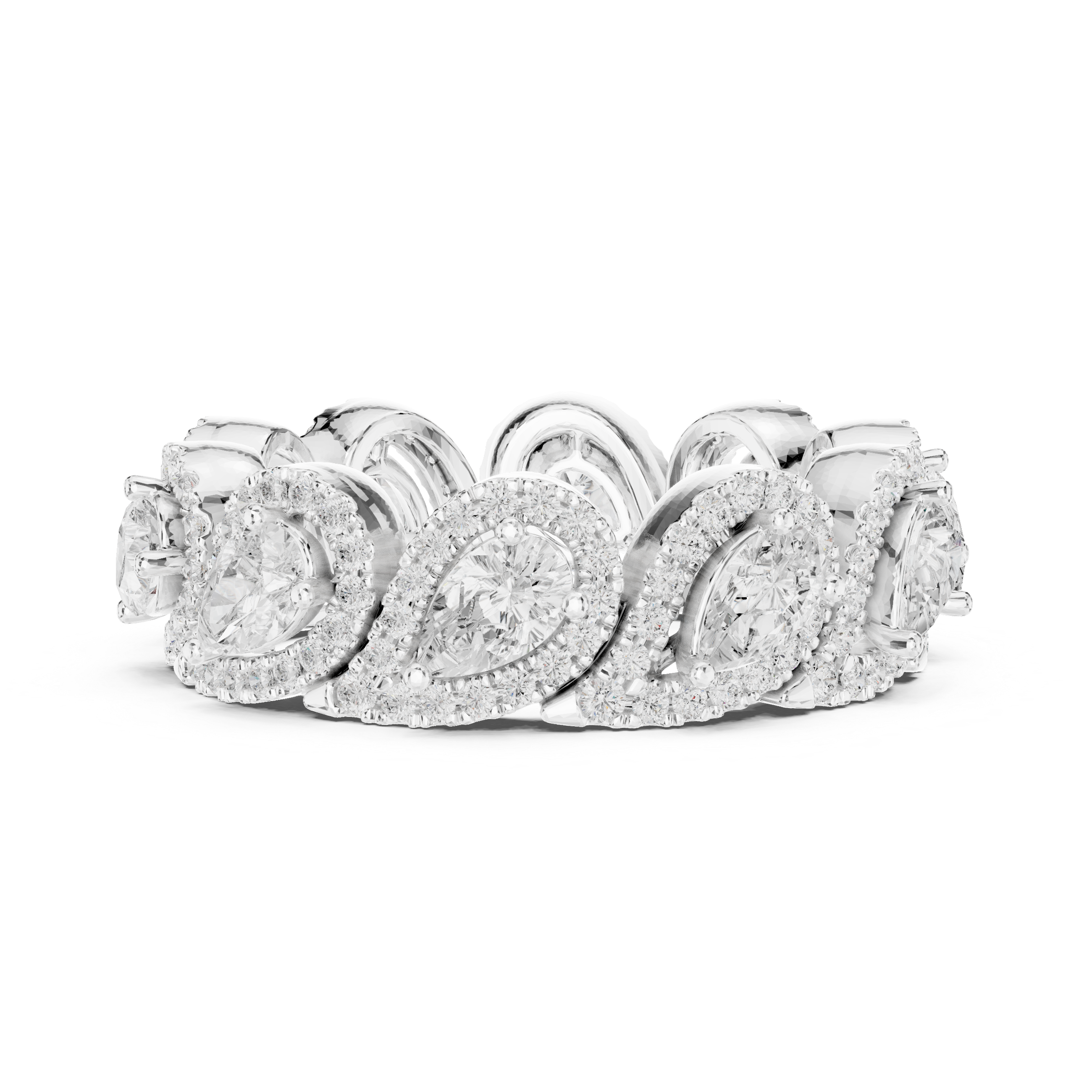 Pear-Shaped Diamond Halo Eternity Band