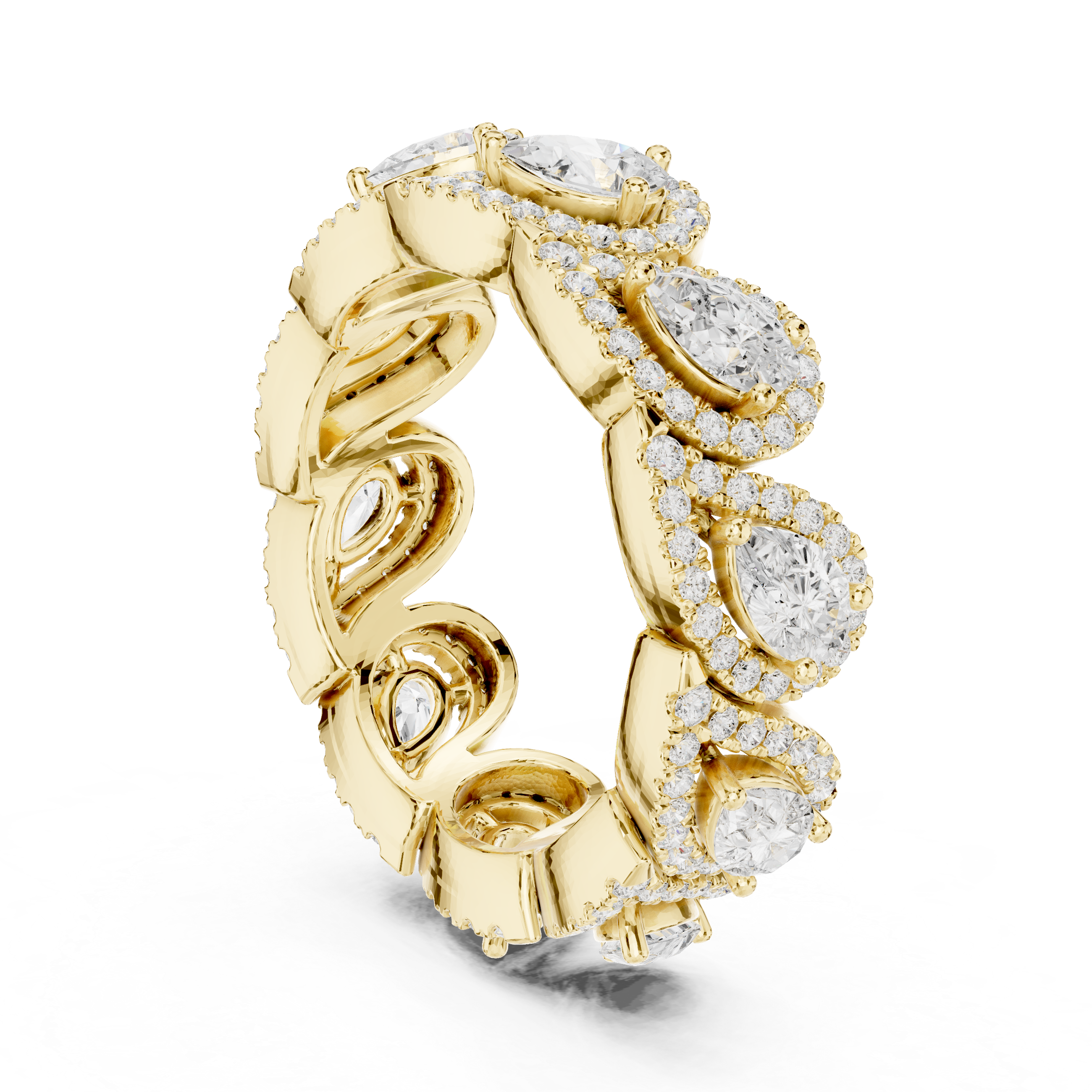 Pear-Shaped Diamond Halo Eternity Band