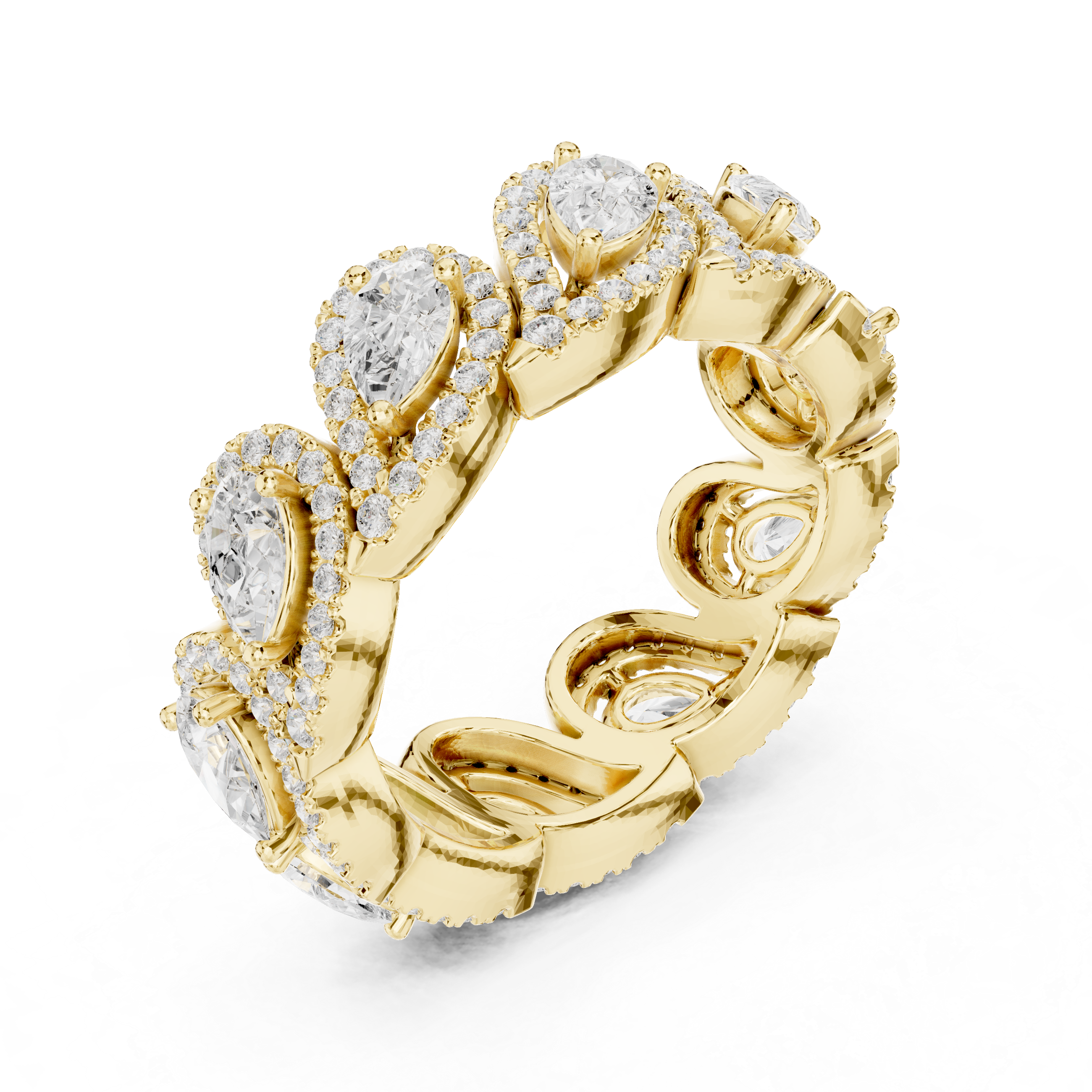 Pear-Shaped Diamond Halo Eternity Band