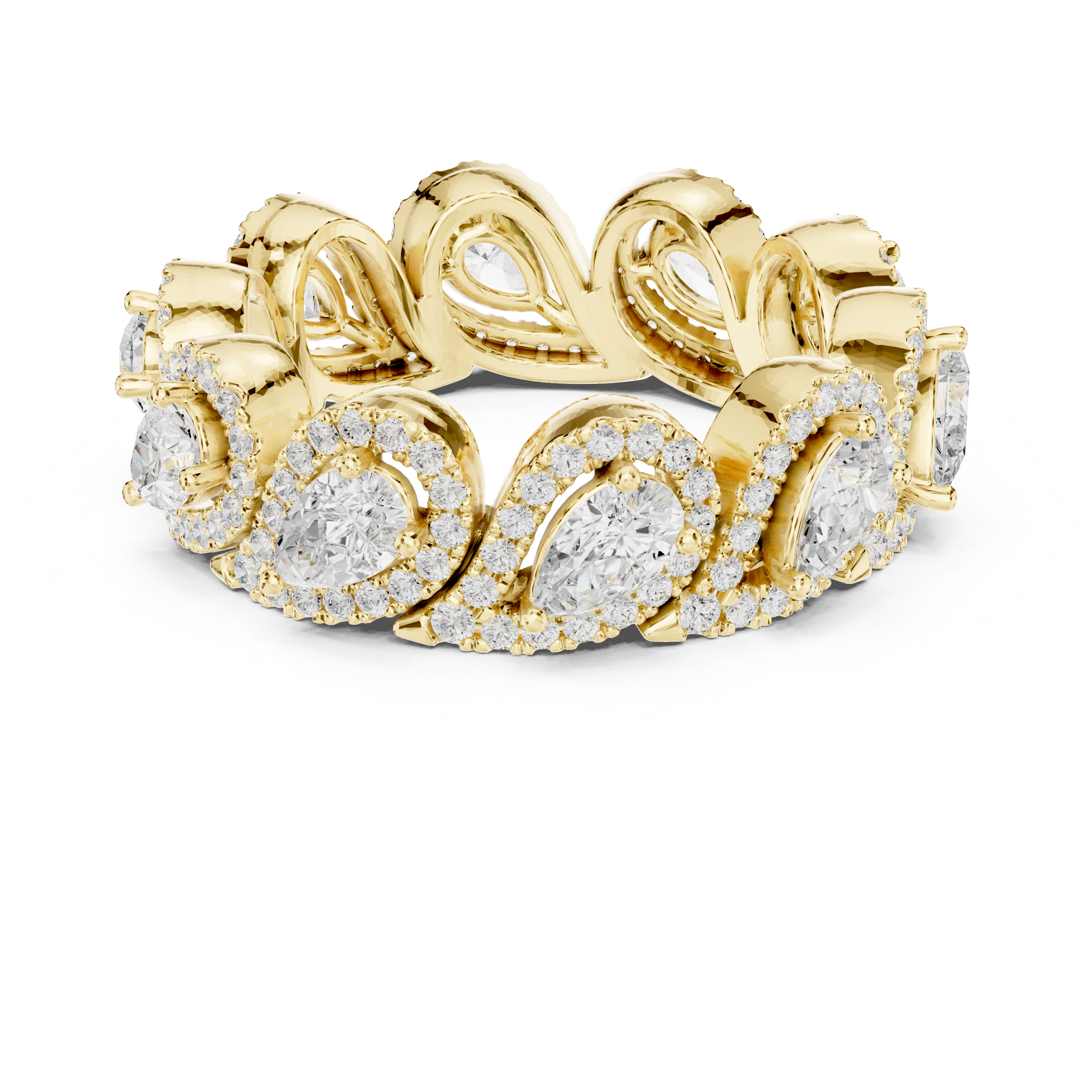 Pear-Shaped Diamond Halo Eternity Band