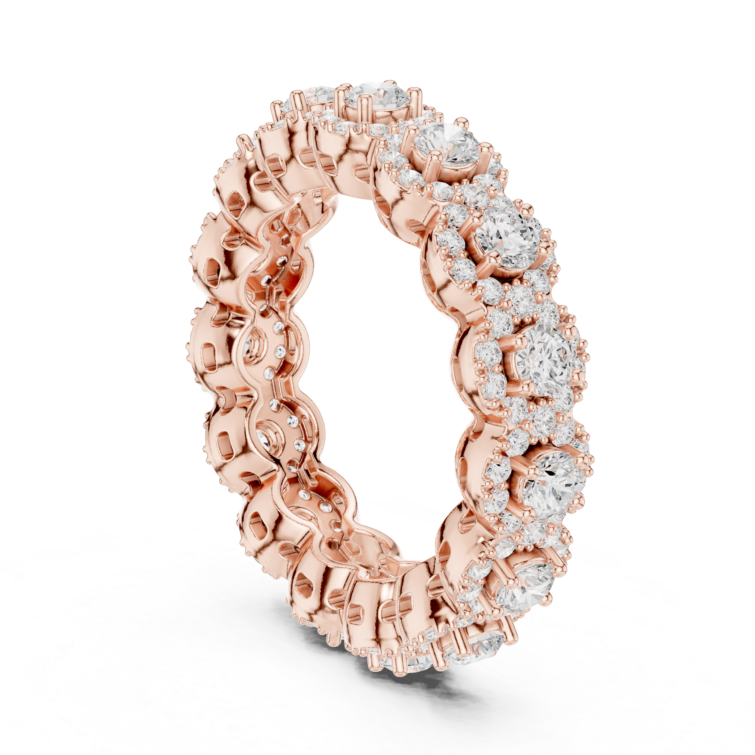 Round Diamond Halo Cluster Eternity Band