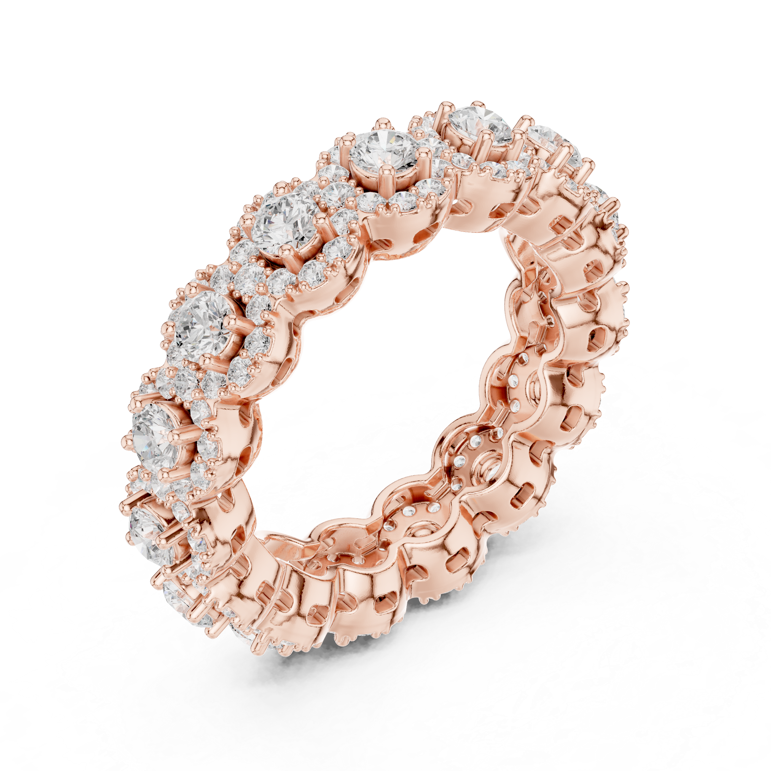 Round Diamond Halo Cluster Eternity Band