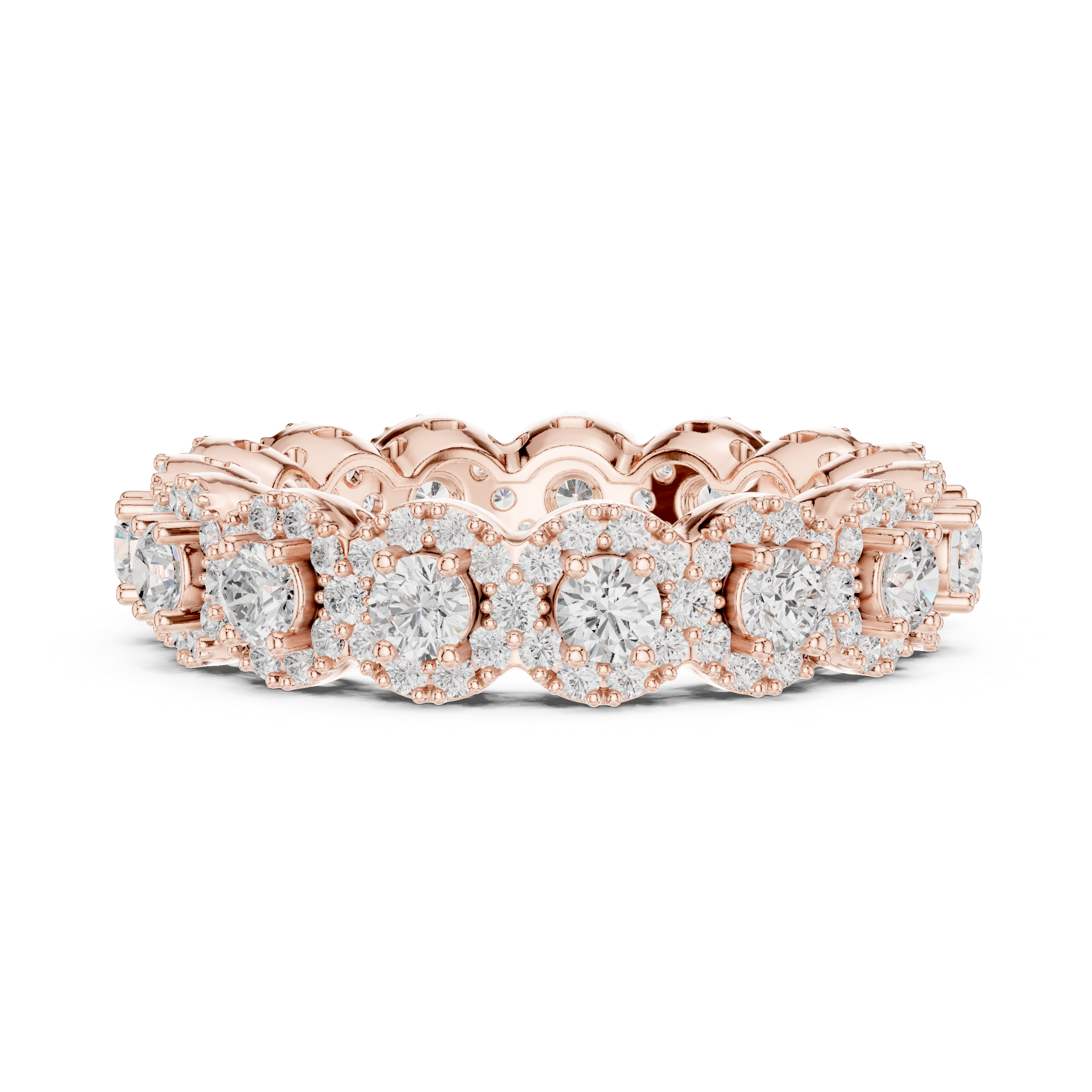 Round Diamond Halo Cluster Eternity Band