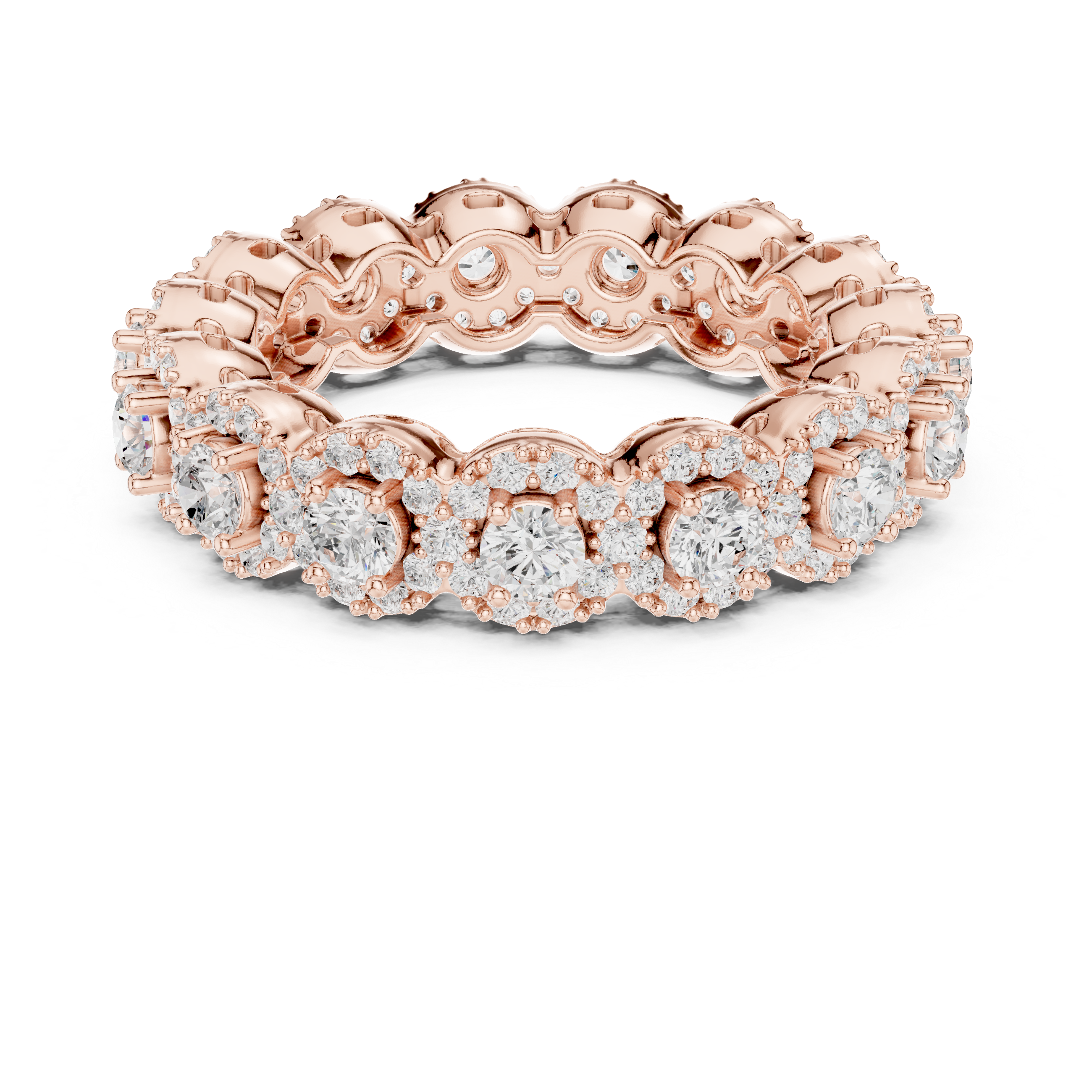Round Diamond Halo Cluster Eternity Band