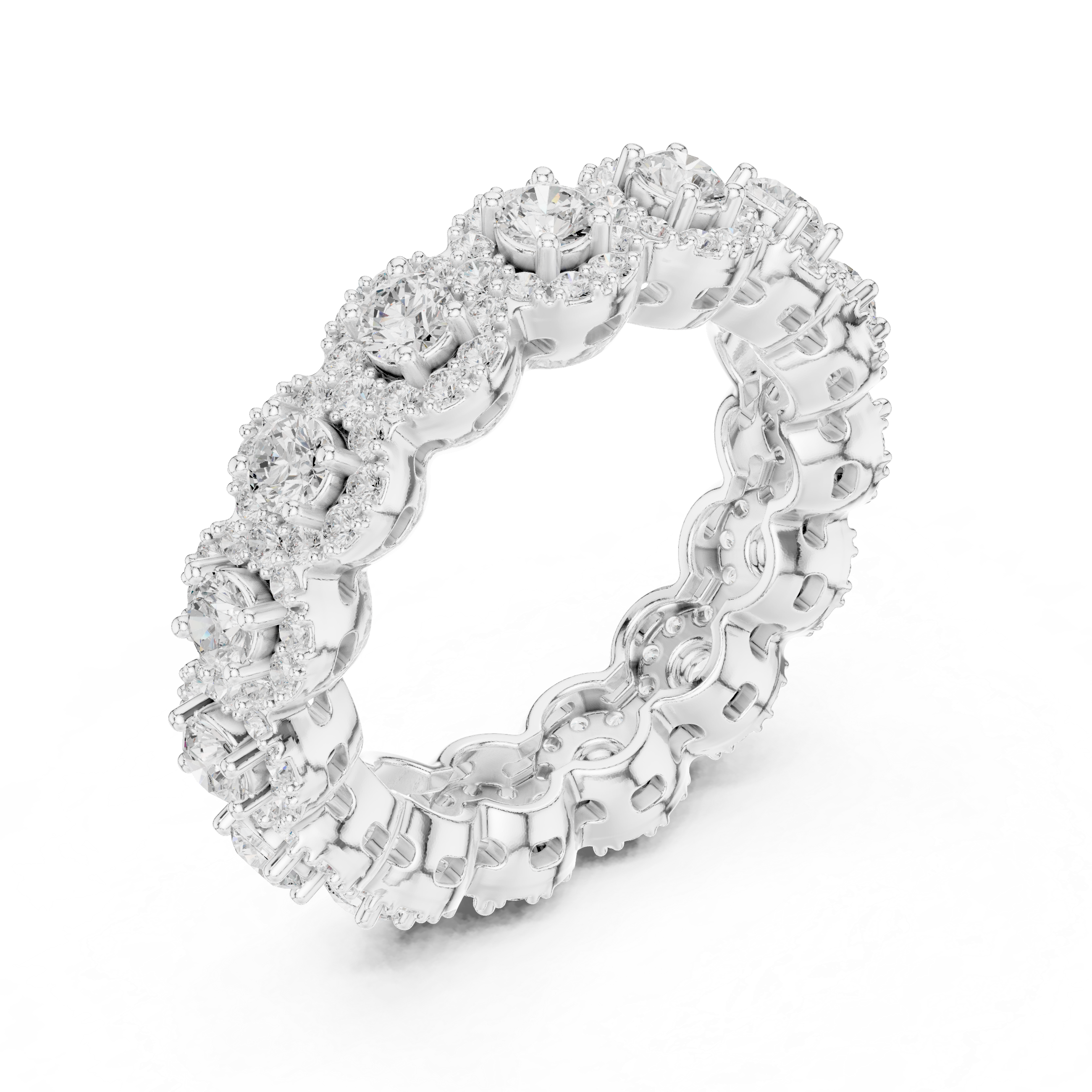 Round Diamond Halo Cluster Eternity Band