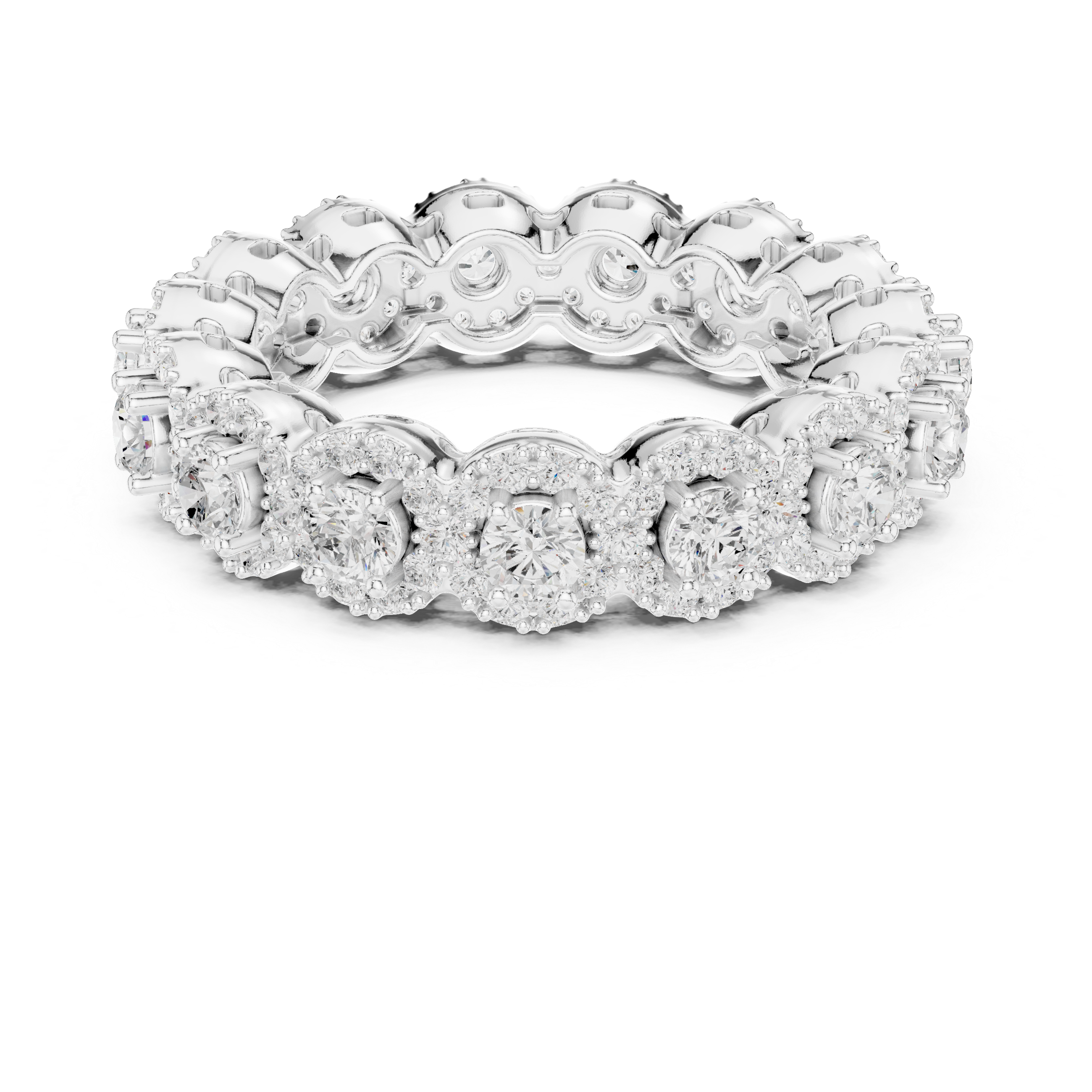 Round Diamond Halo Cluster Eternity Band