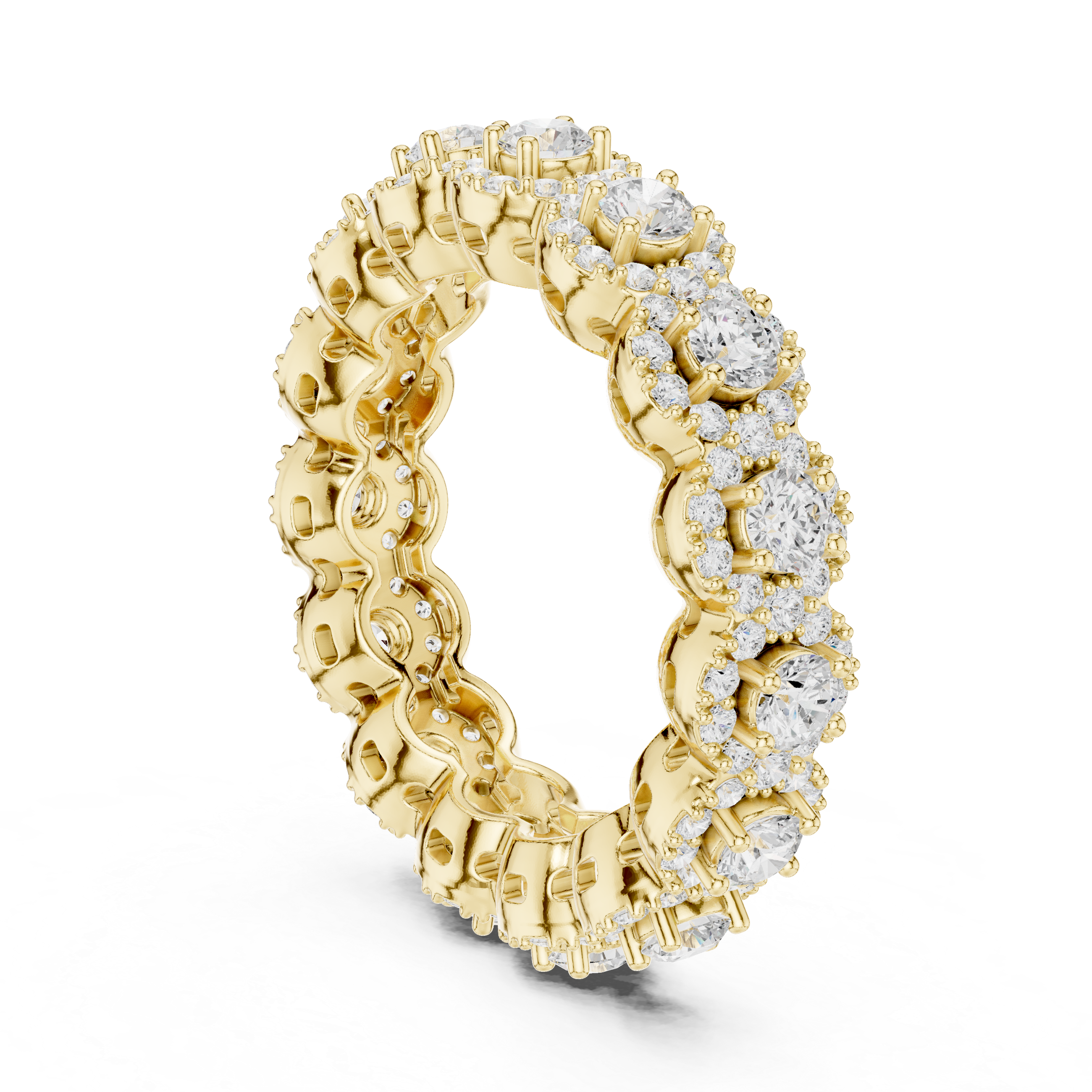 Round Diamond Halo Cluster Eternity Band