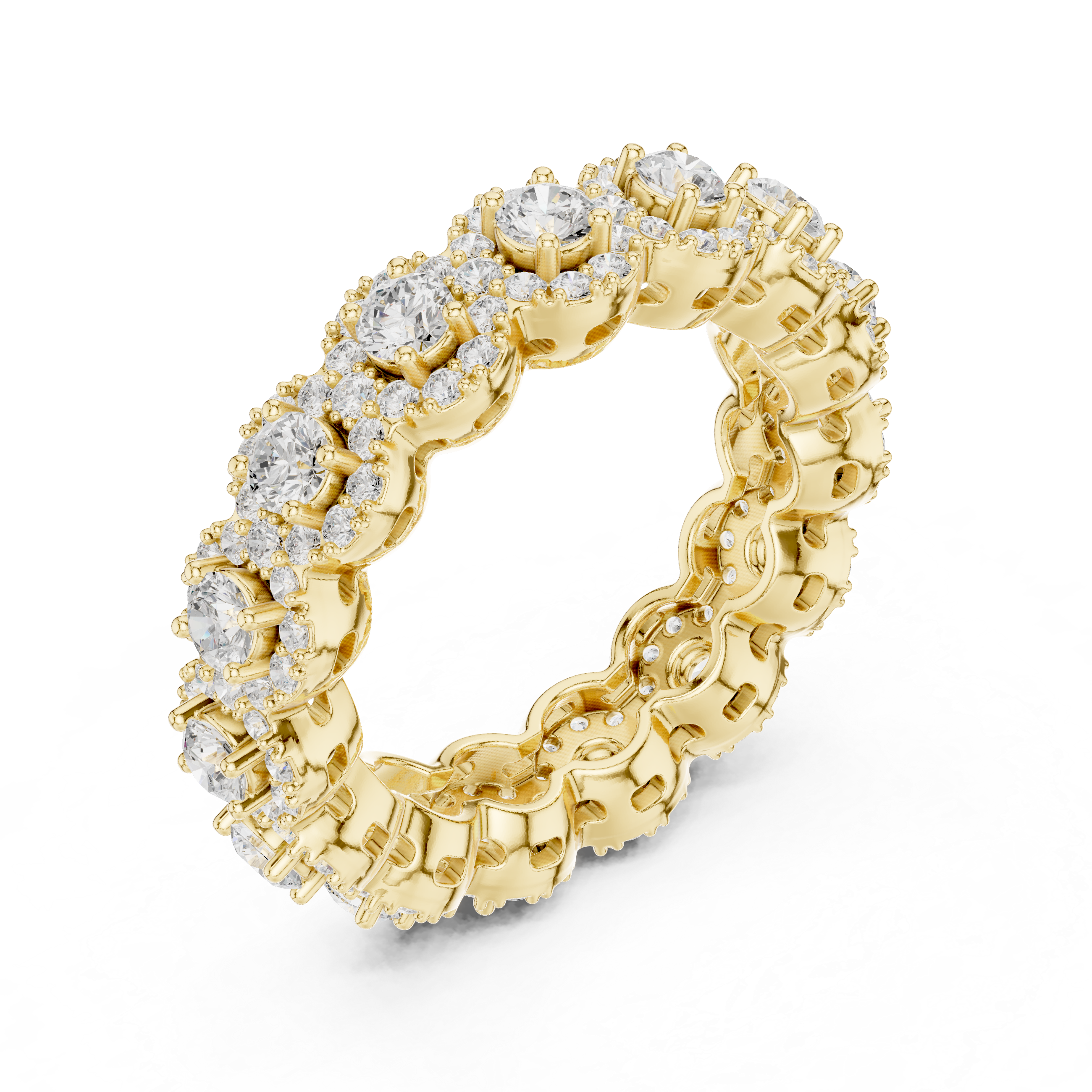 Round Diamond Halo Cluster Eternity Band