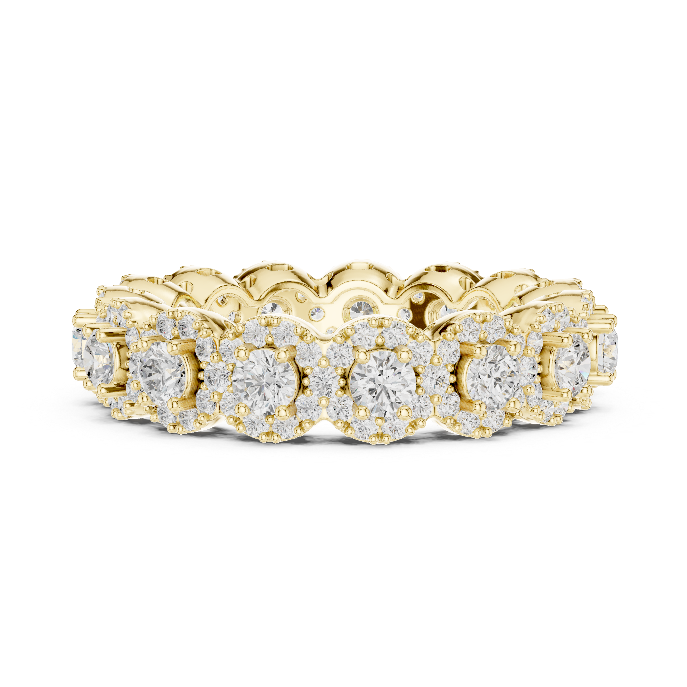 Round Diamond Halo Cluster Eternity Band