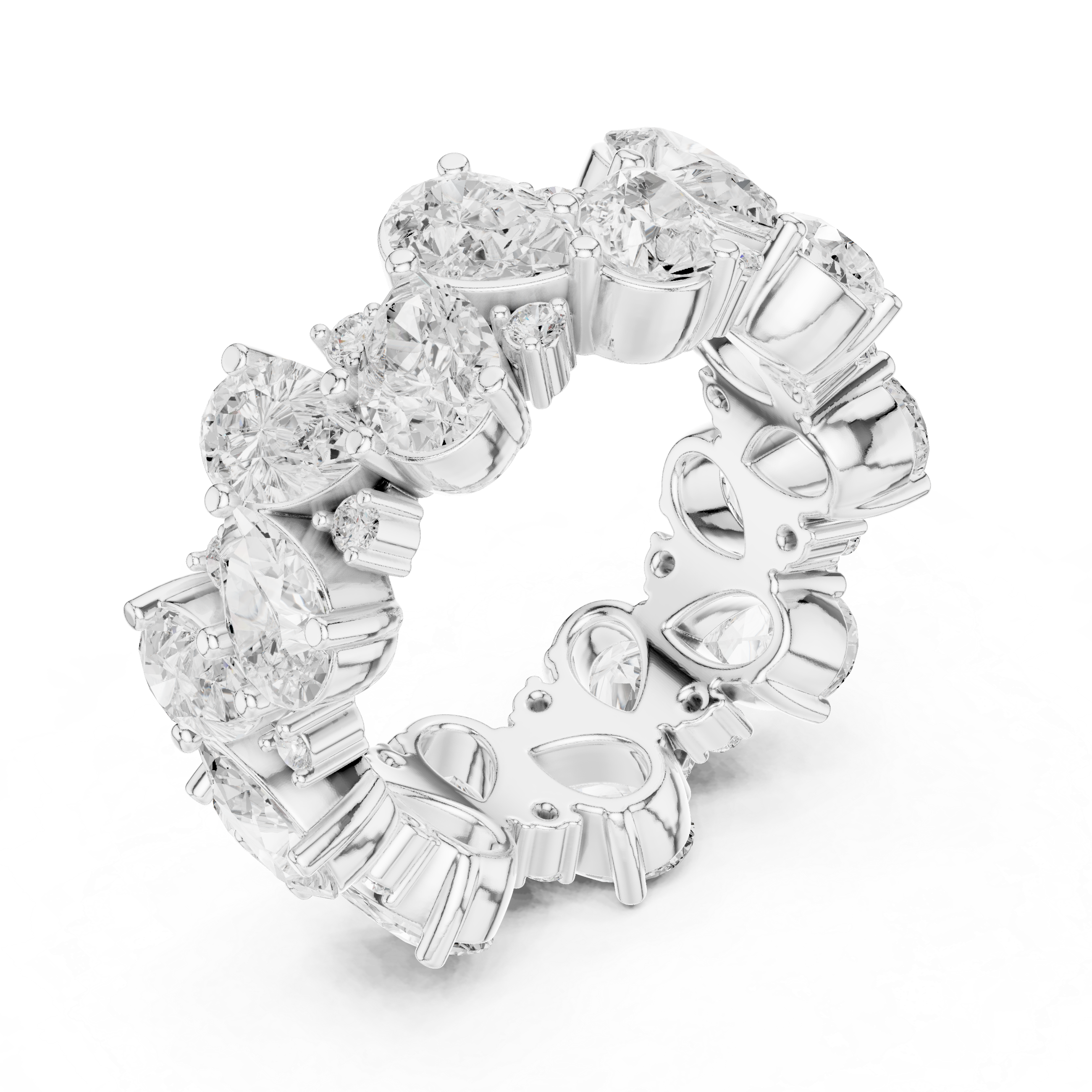 Pear-Cut Diamond Cluster Eternity Ring