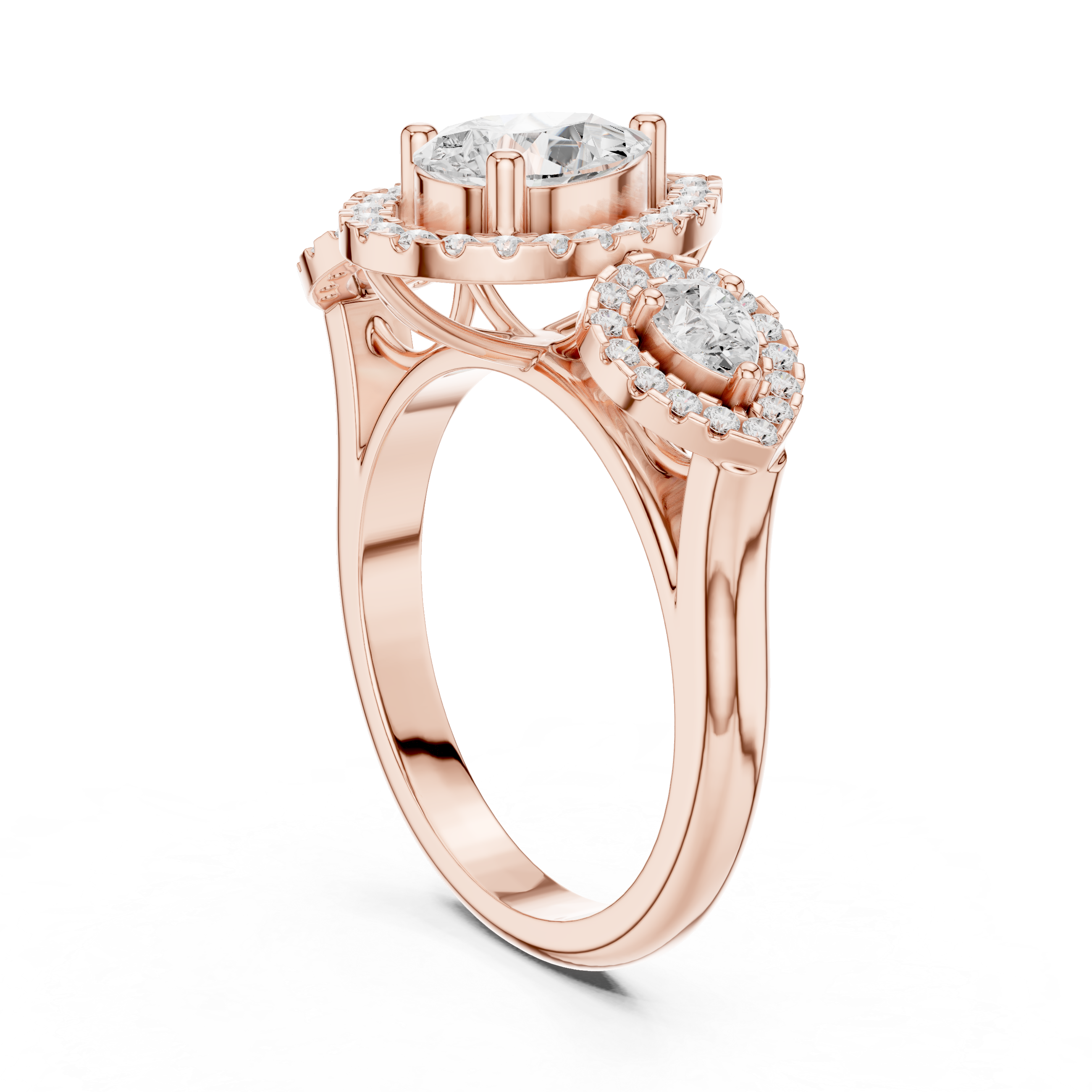 Pear Halo Three-Stone Diamond Ring