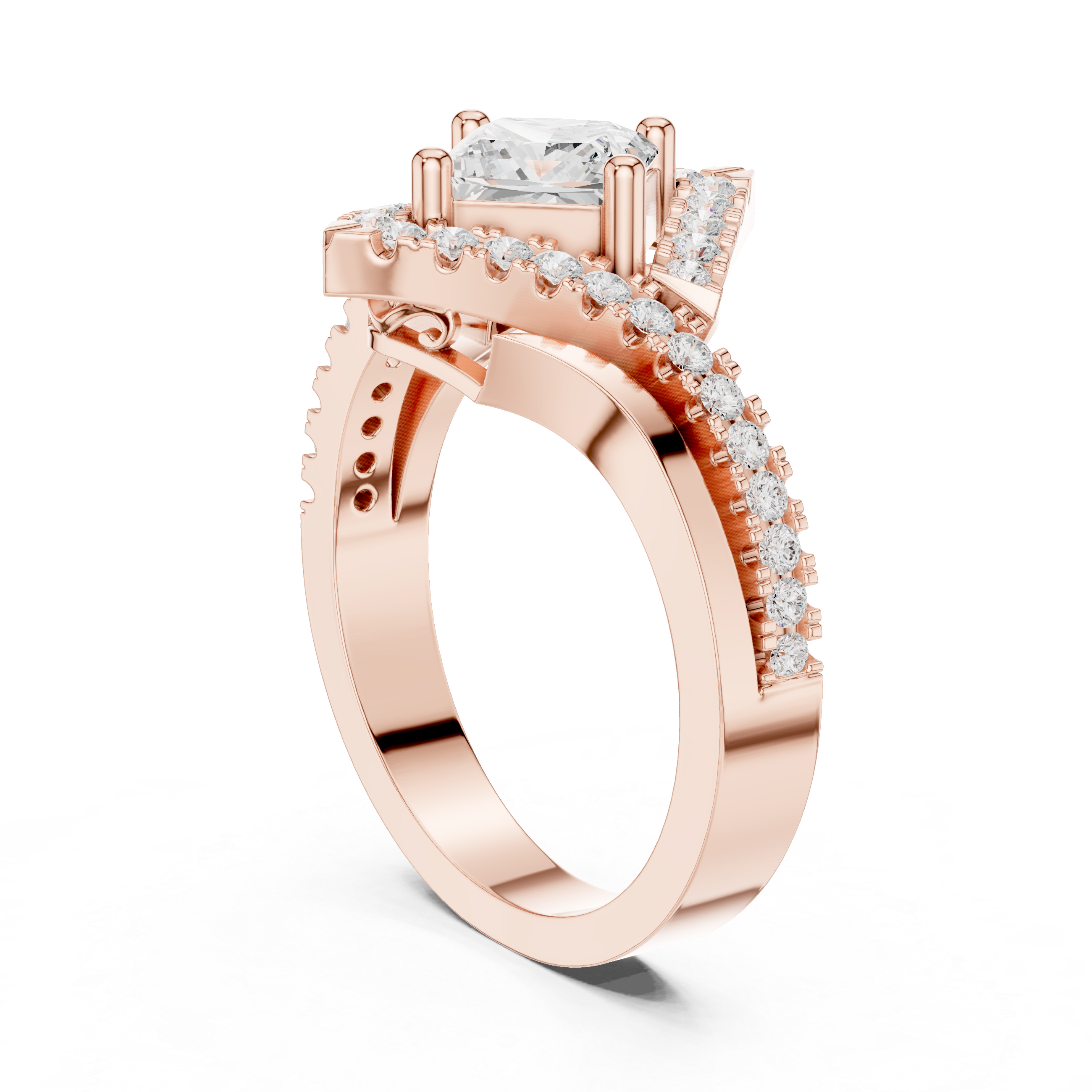 Princess Cut Chevron Halo Ring