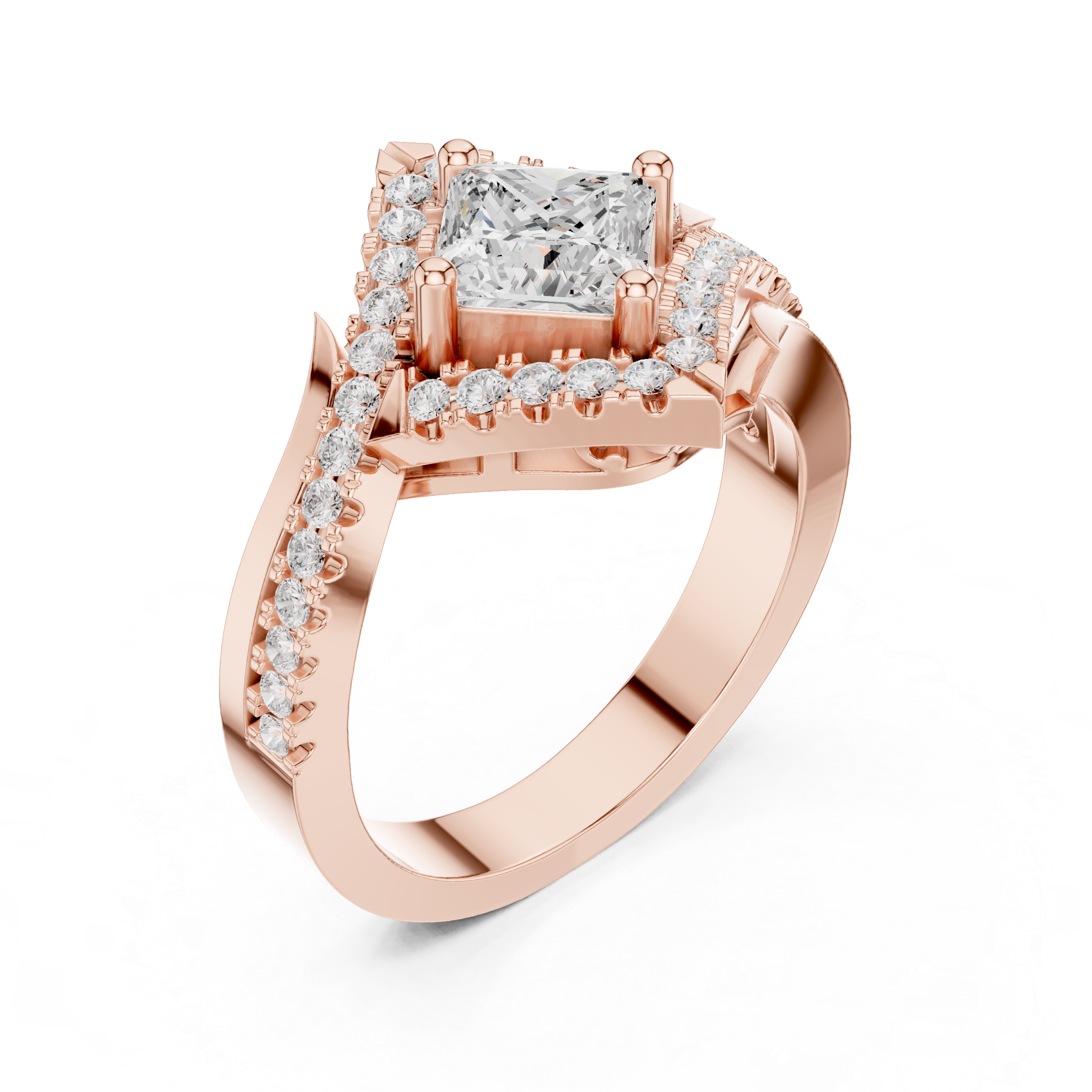 Princess Cut Chevron Halo Ring