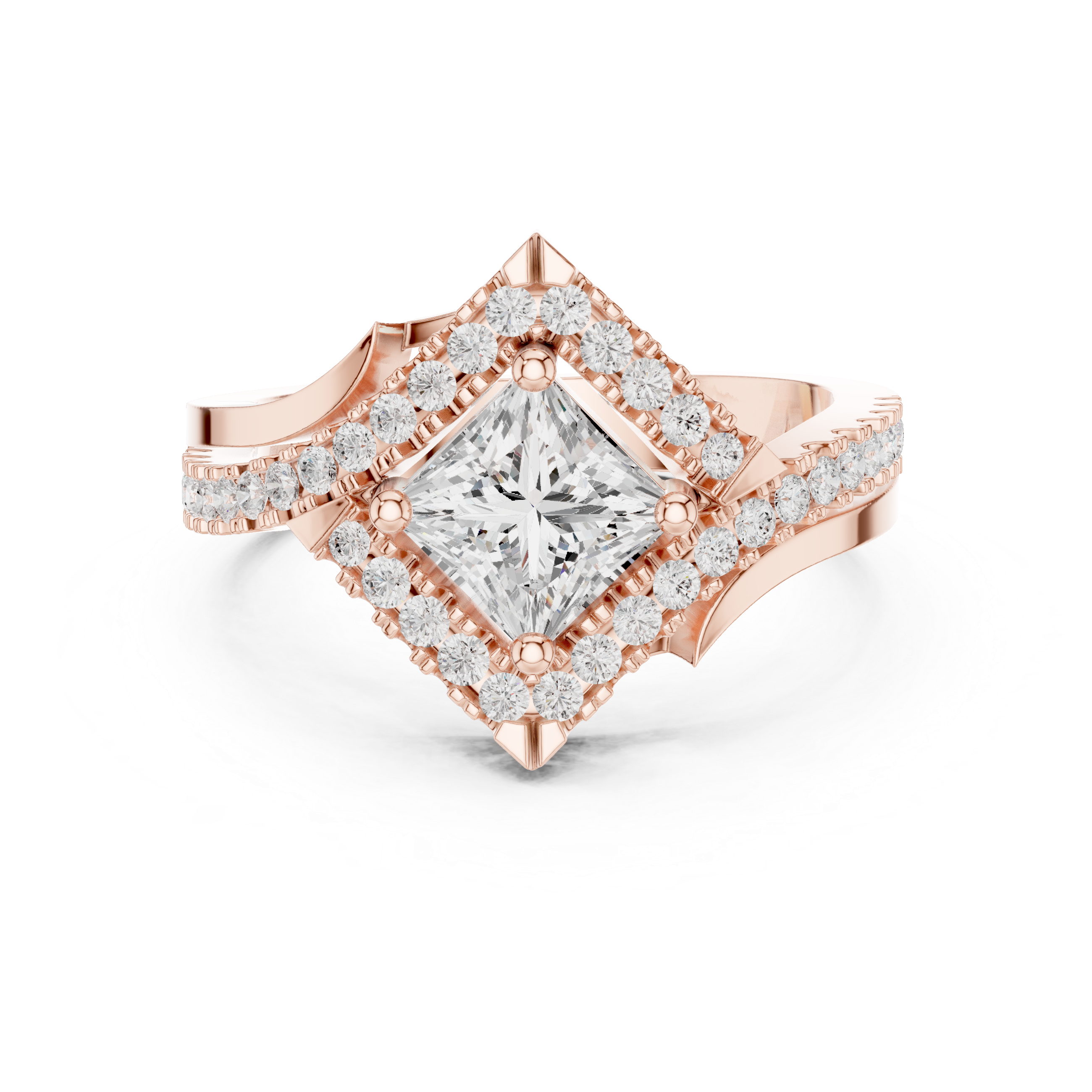 Princess Cut Chevron Halo Ring