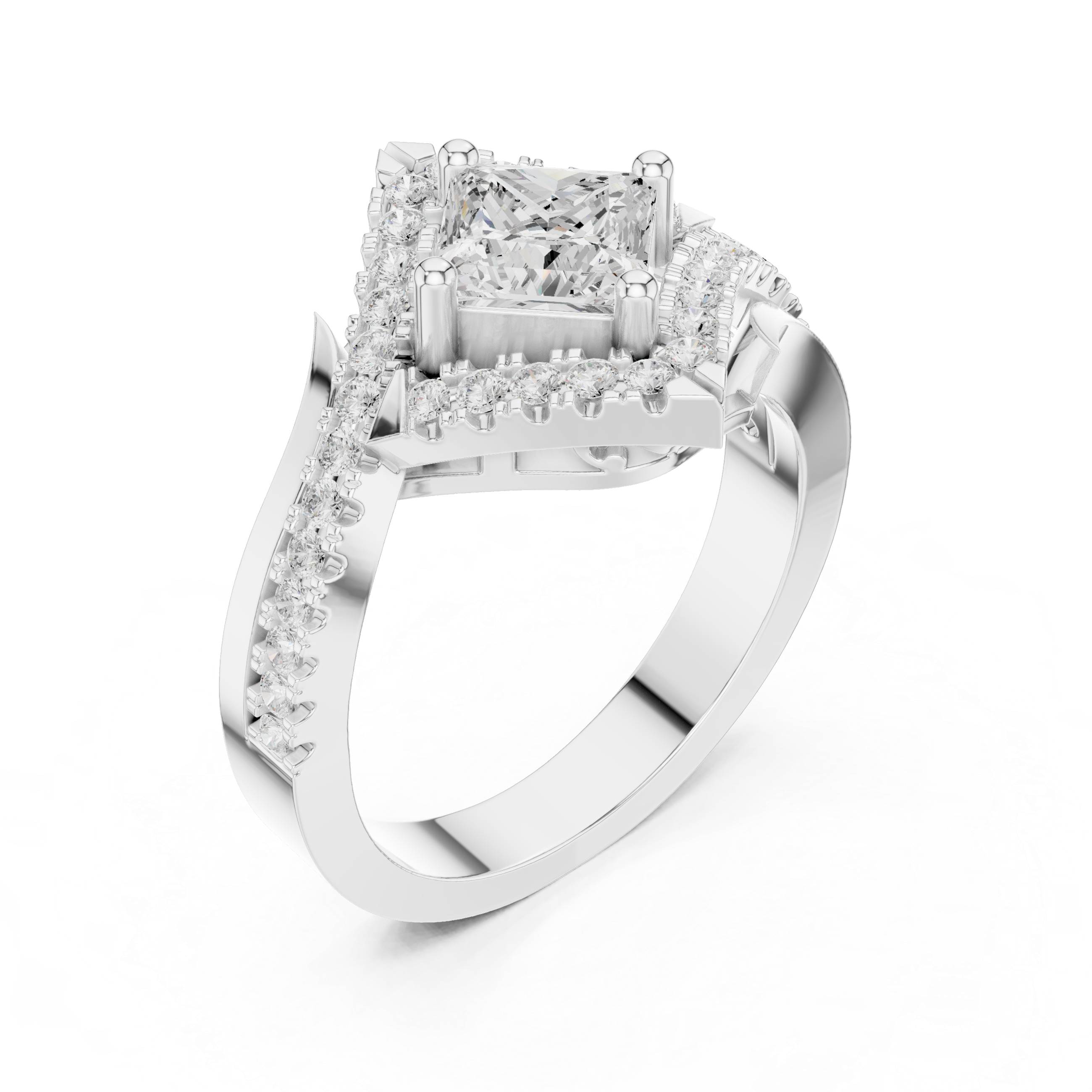 Princess Cut Chevron Halo Ring
