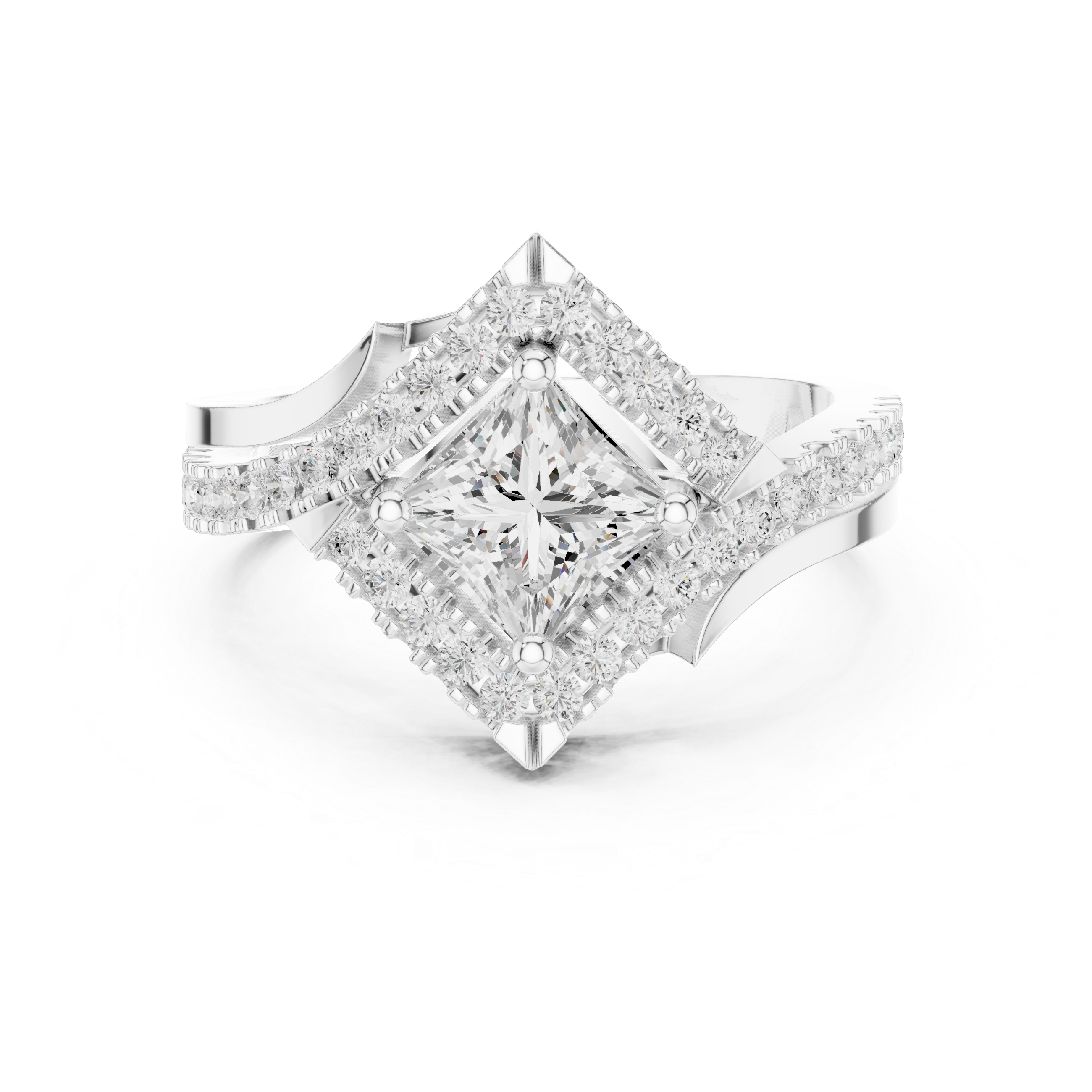 Princess Cut Chevron Halo Ring