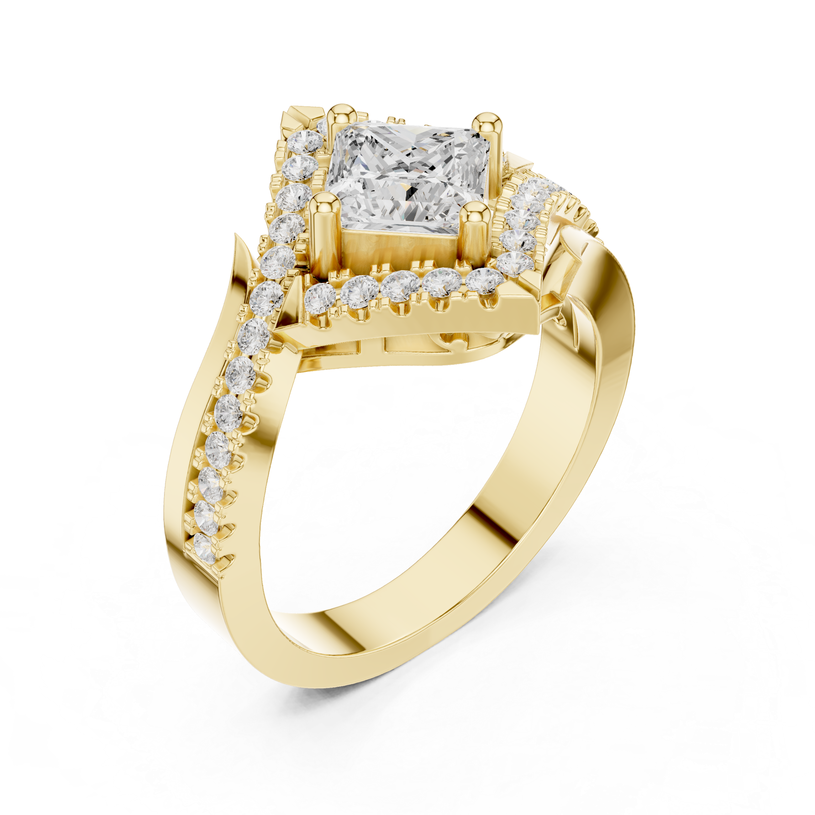 Princess Cut Chevron Halo Ring