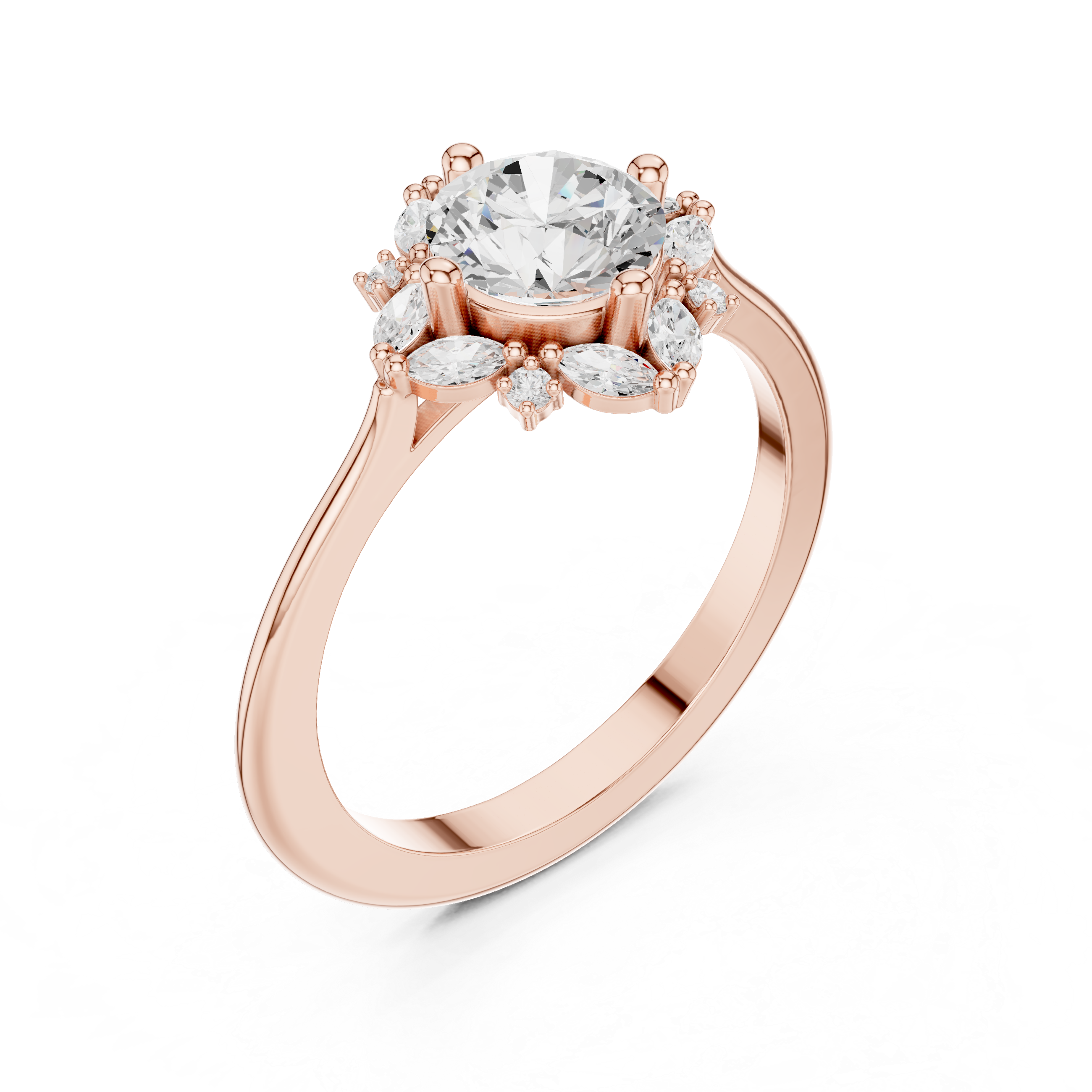 Floral Marquise Accent Engagement Ring