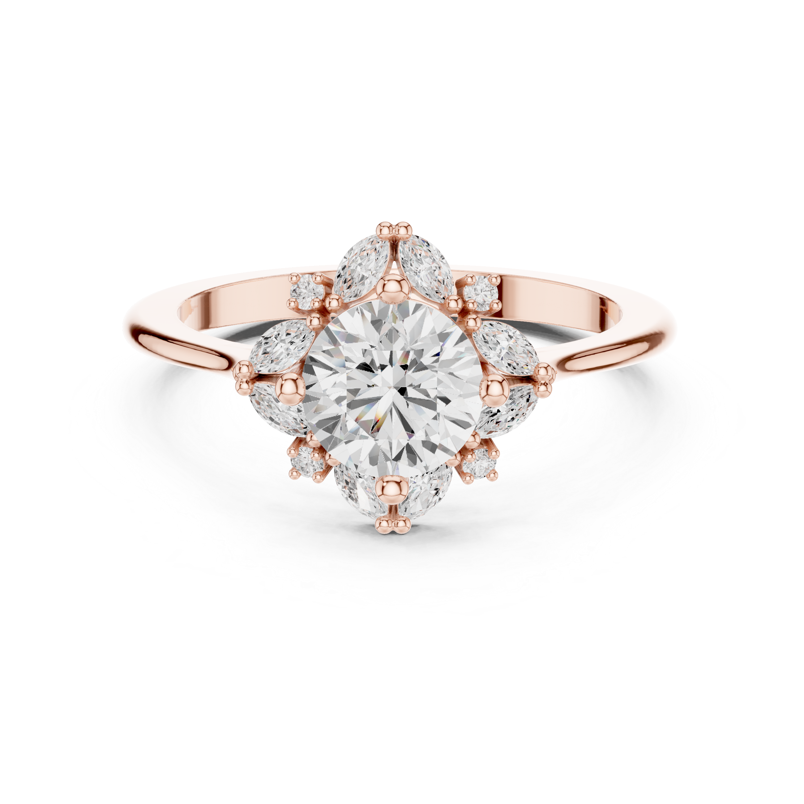 Floral Marquise Accent Engagement Ring