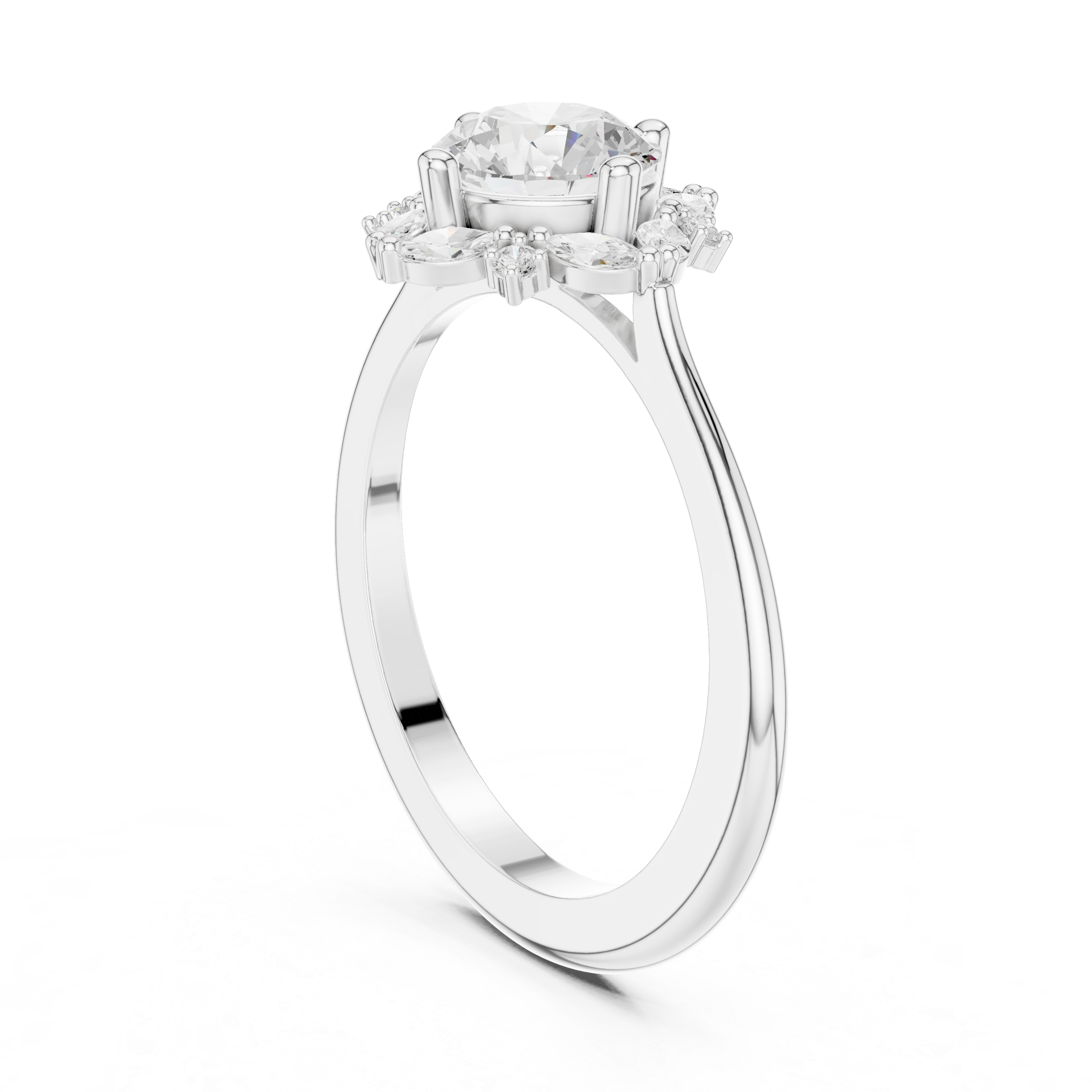 Floral Marquise Accent Engagement Ring