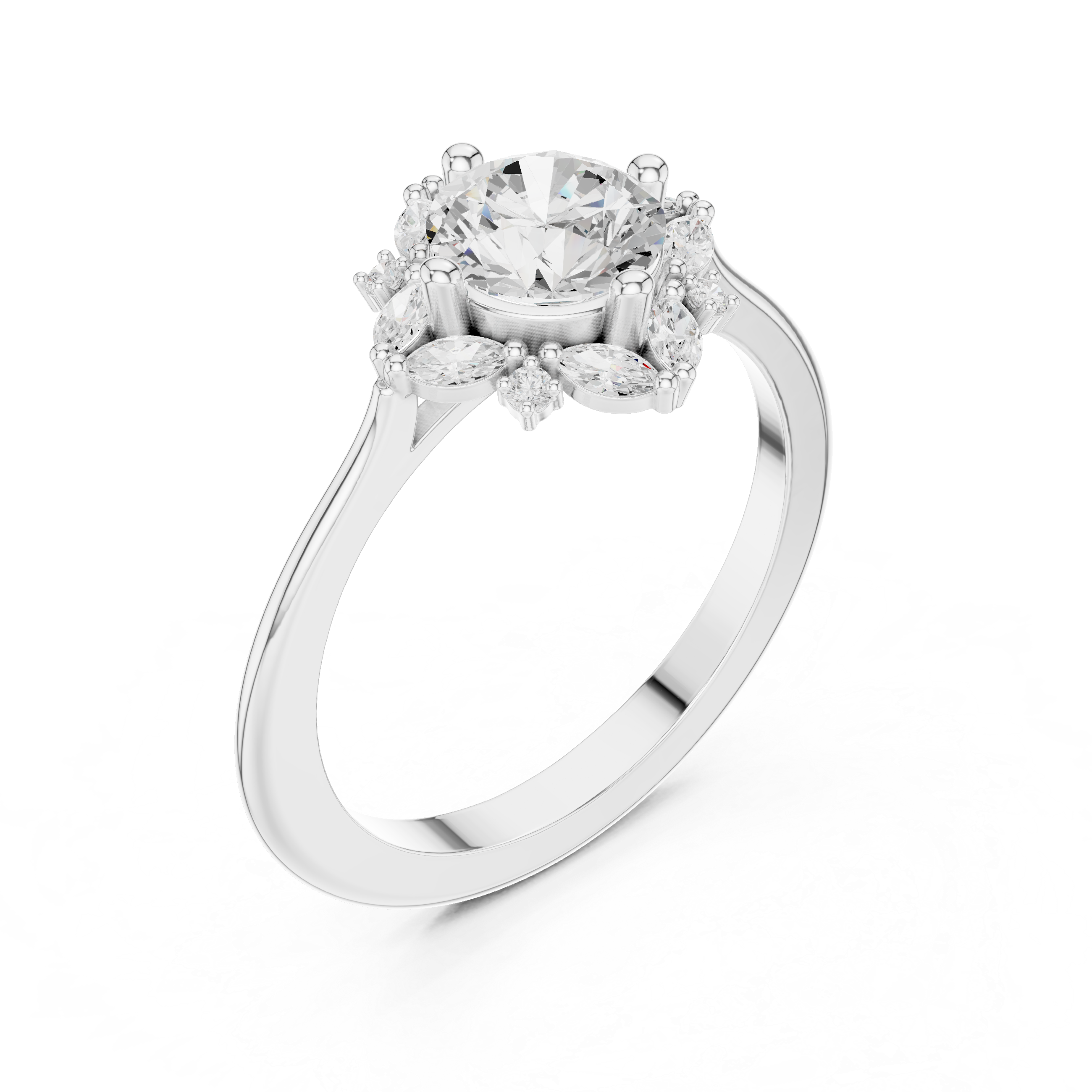 Floral Marquise Accent Engagement Ring