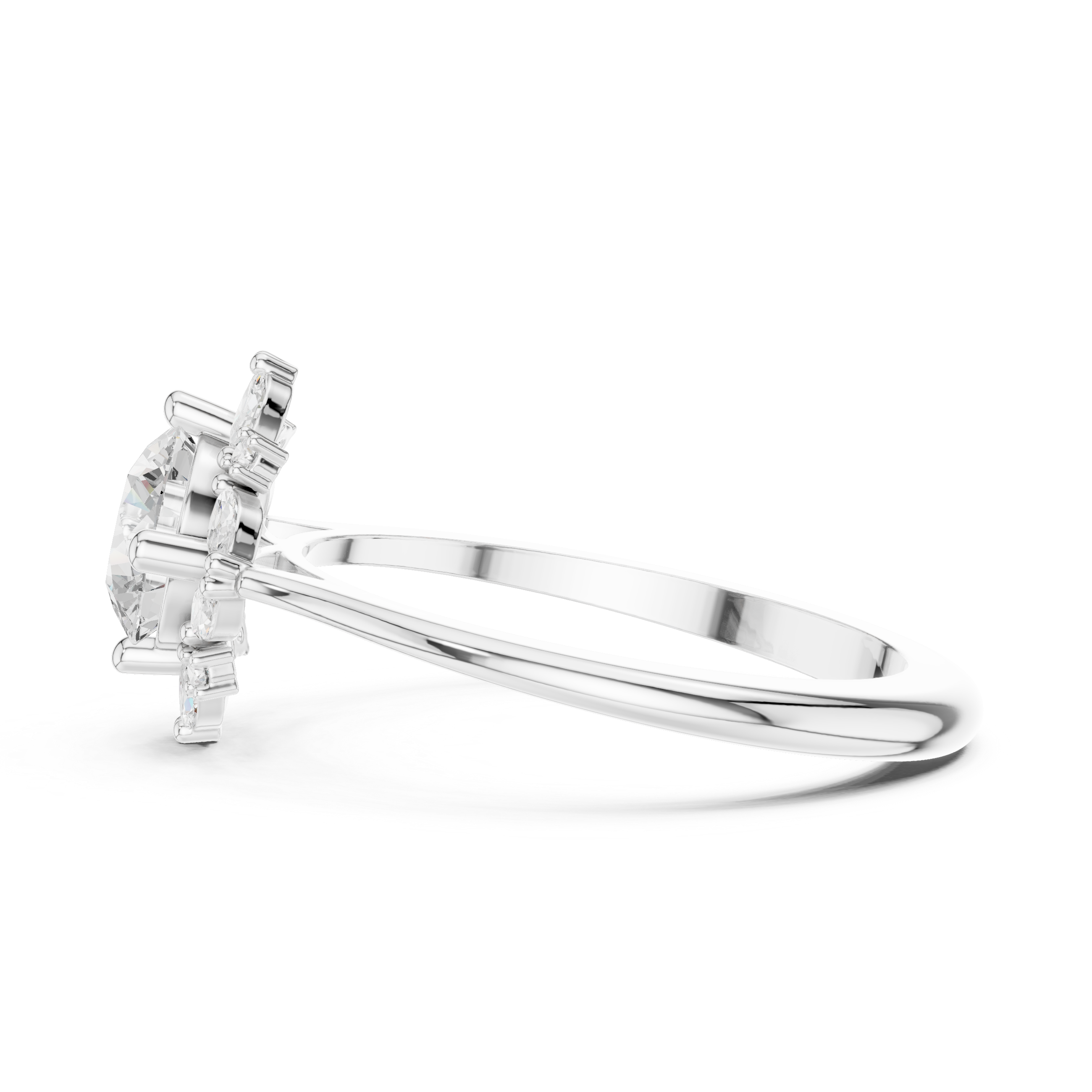 Floral Marquise Accent Engagement Ring