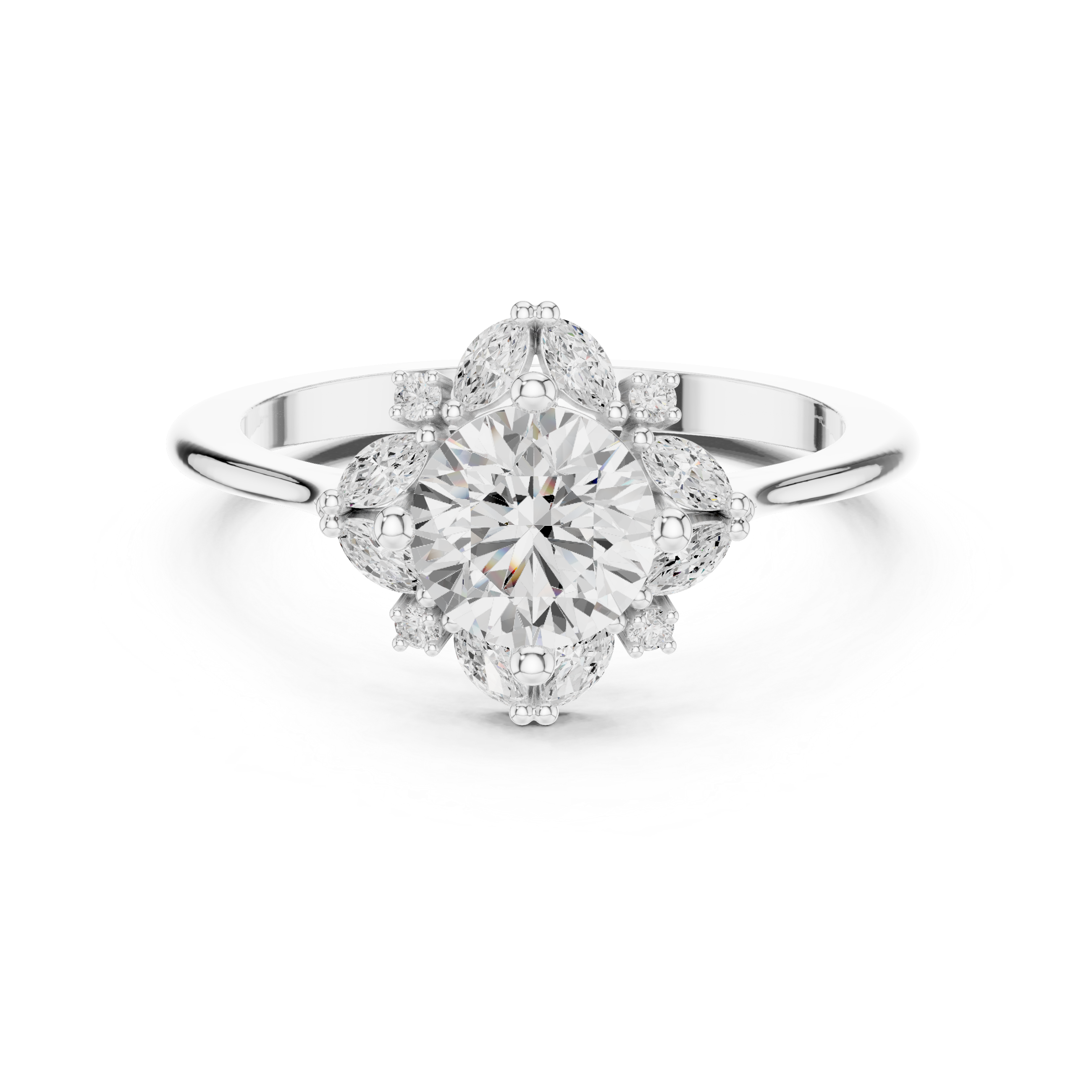 Floral Marquise Accent Engagement Ring