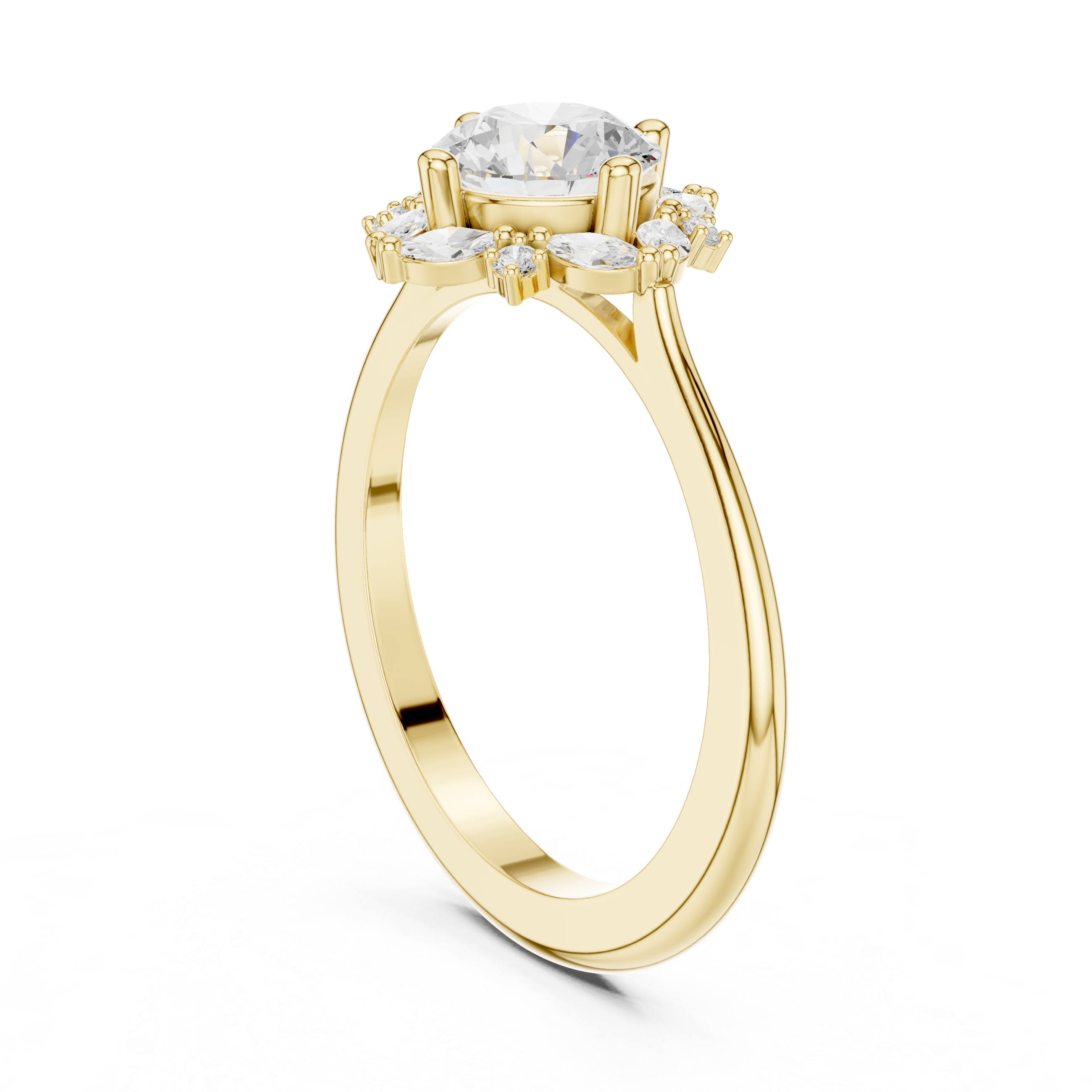 Floral Marquise Accent Engagement Ring
