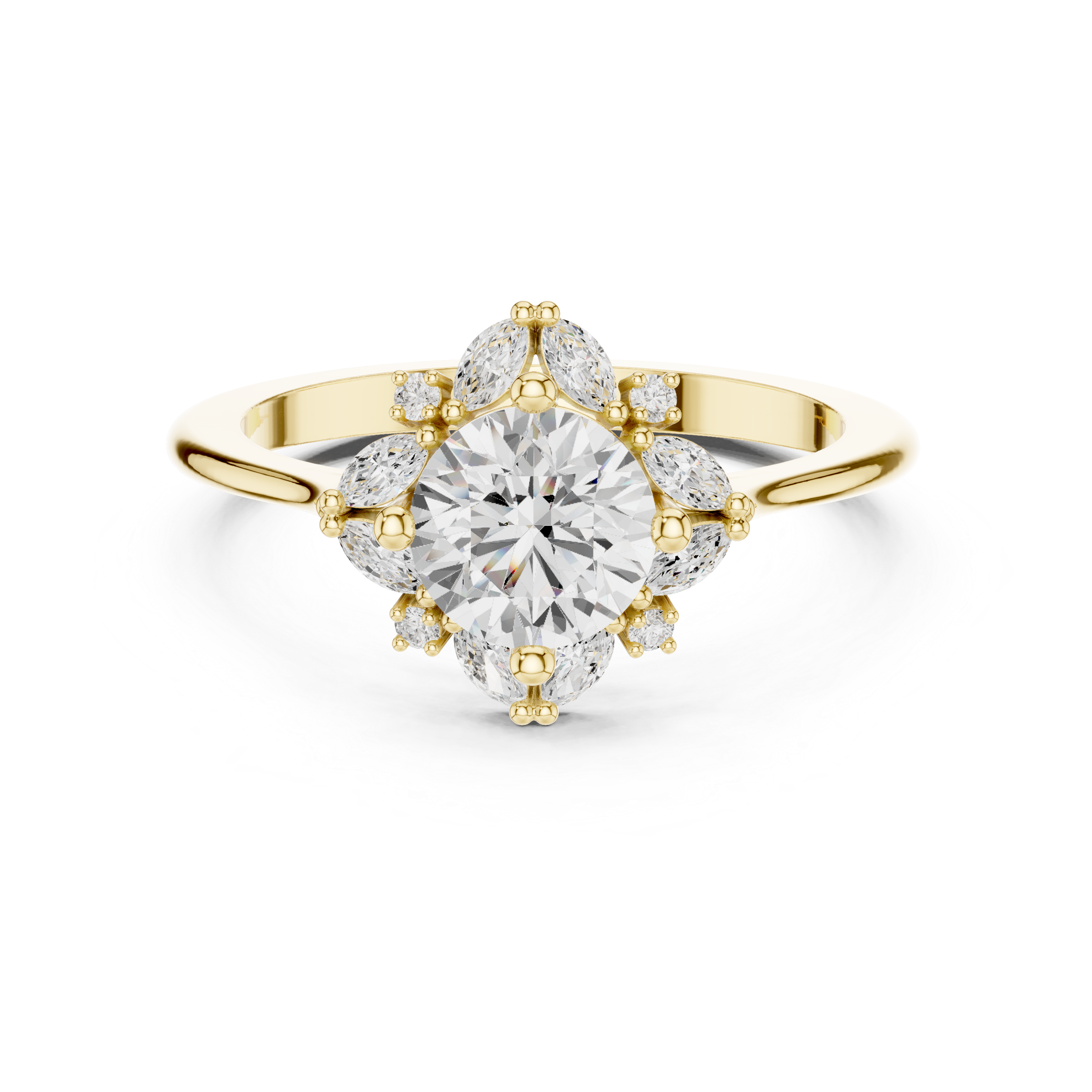 Floral Marquise Accent Engagement Ring