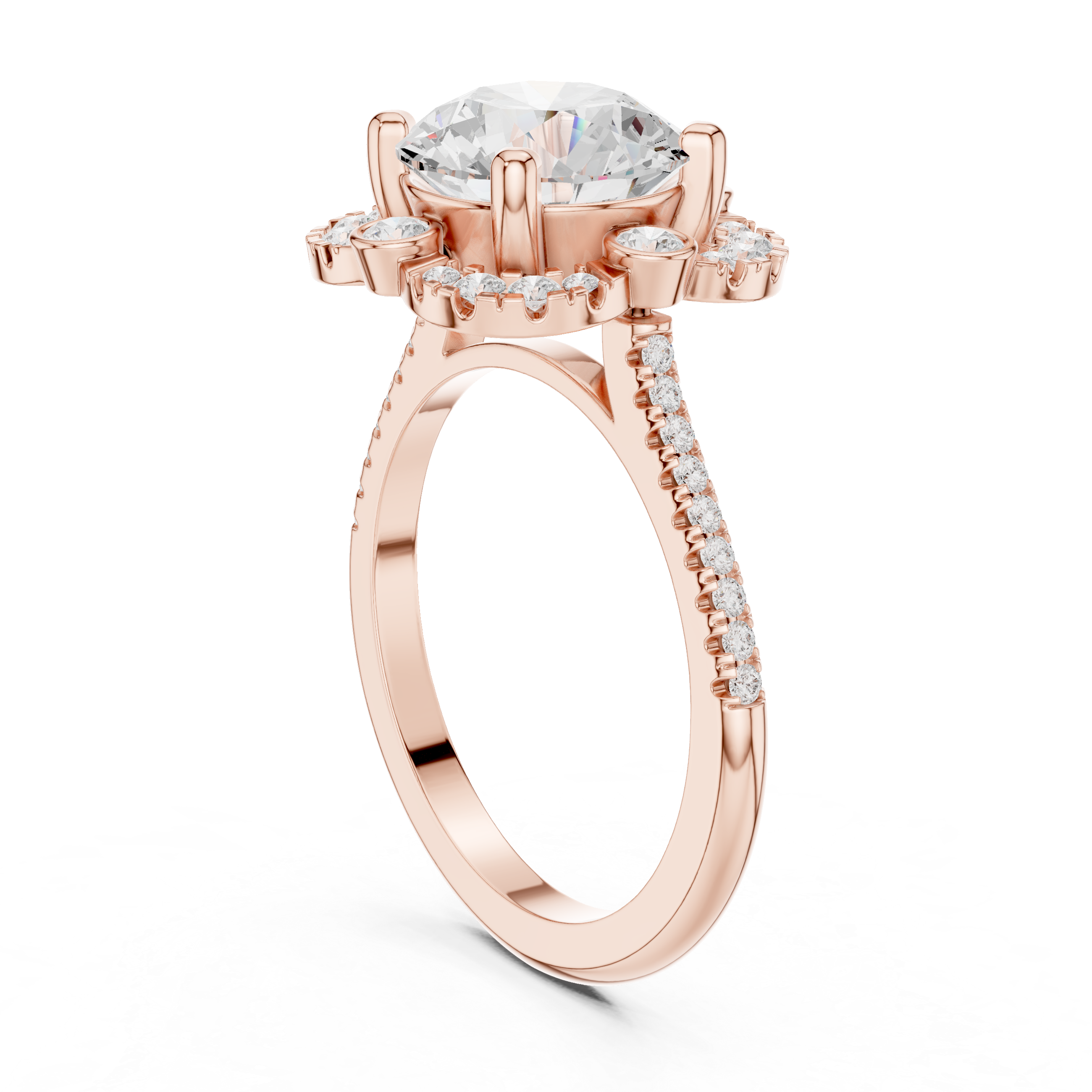 Floral Round Halo Engagement Ring